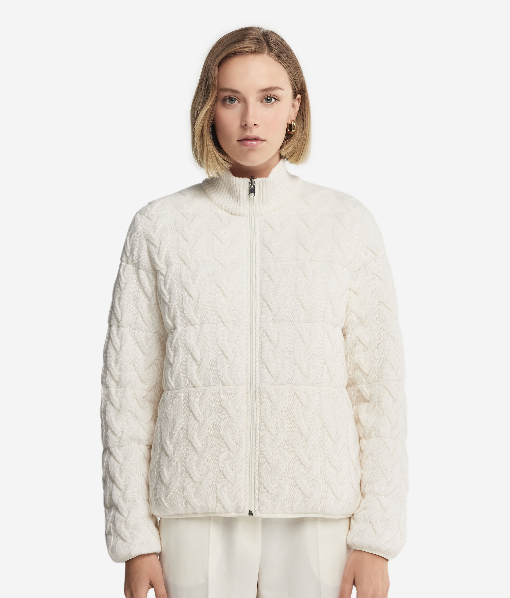 Cashmere Reversible Down Jacket with Cable Pattern