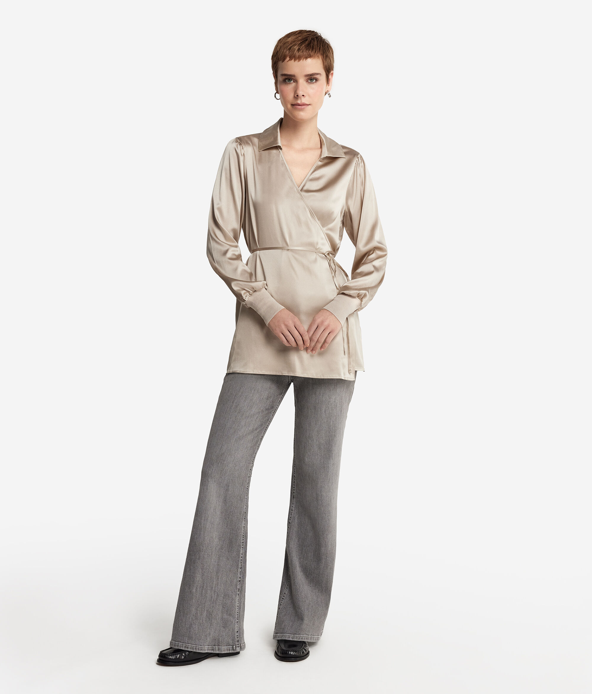 Silk Satin Shirt with Jersey Cuffs