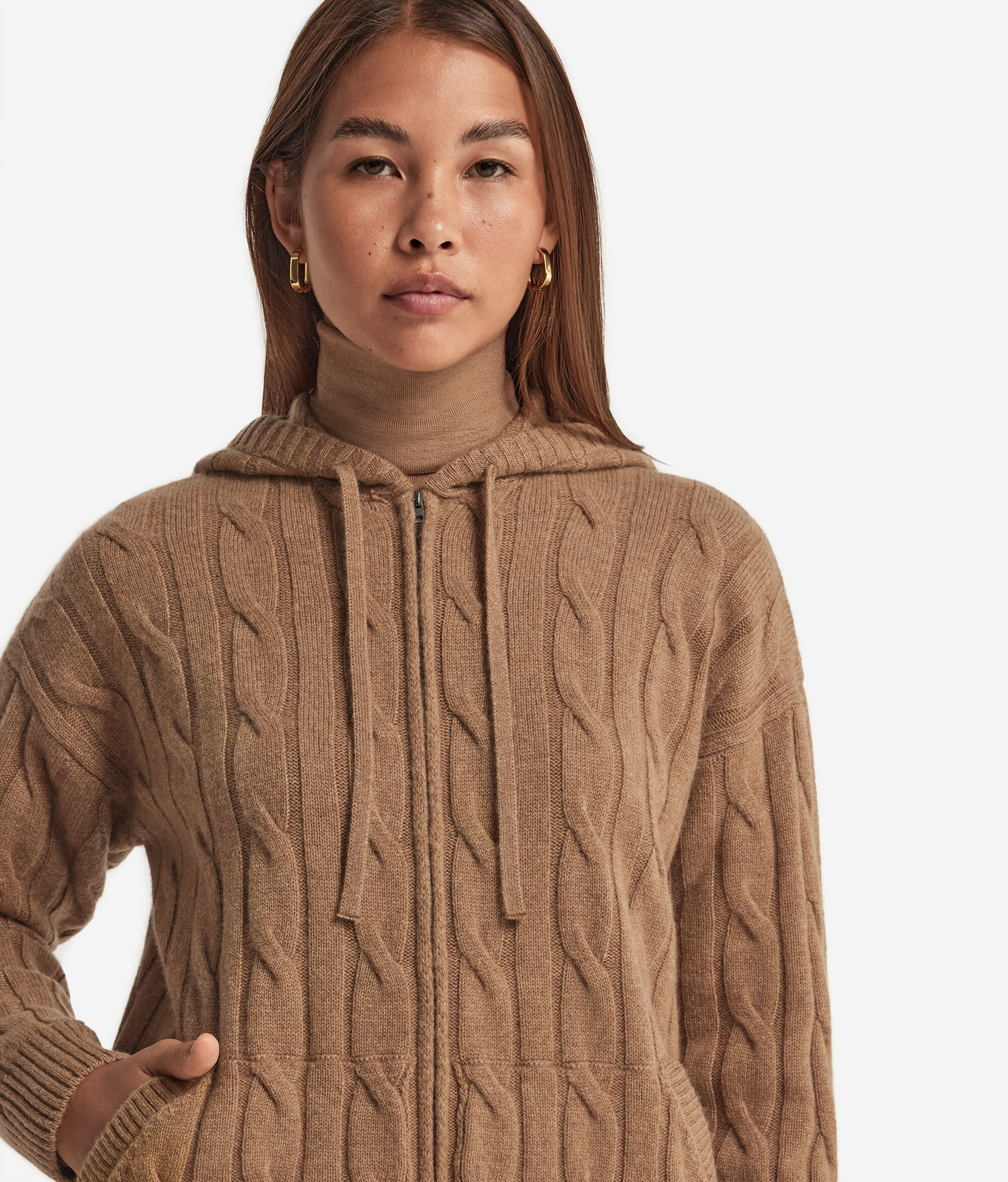 Cable Knit Ultrasoft Cashmere Sweatshirt with Zip