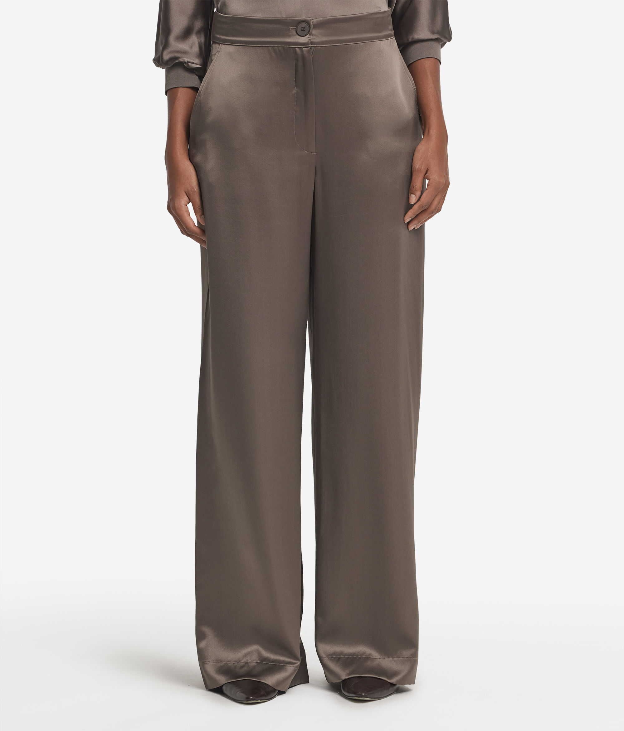 Silk satin wide leg trousers