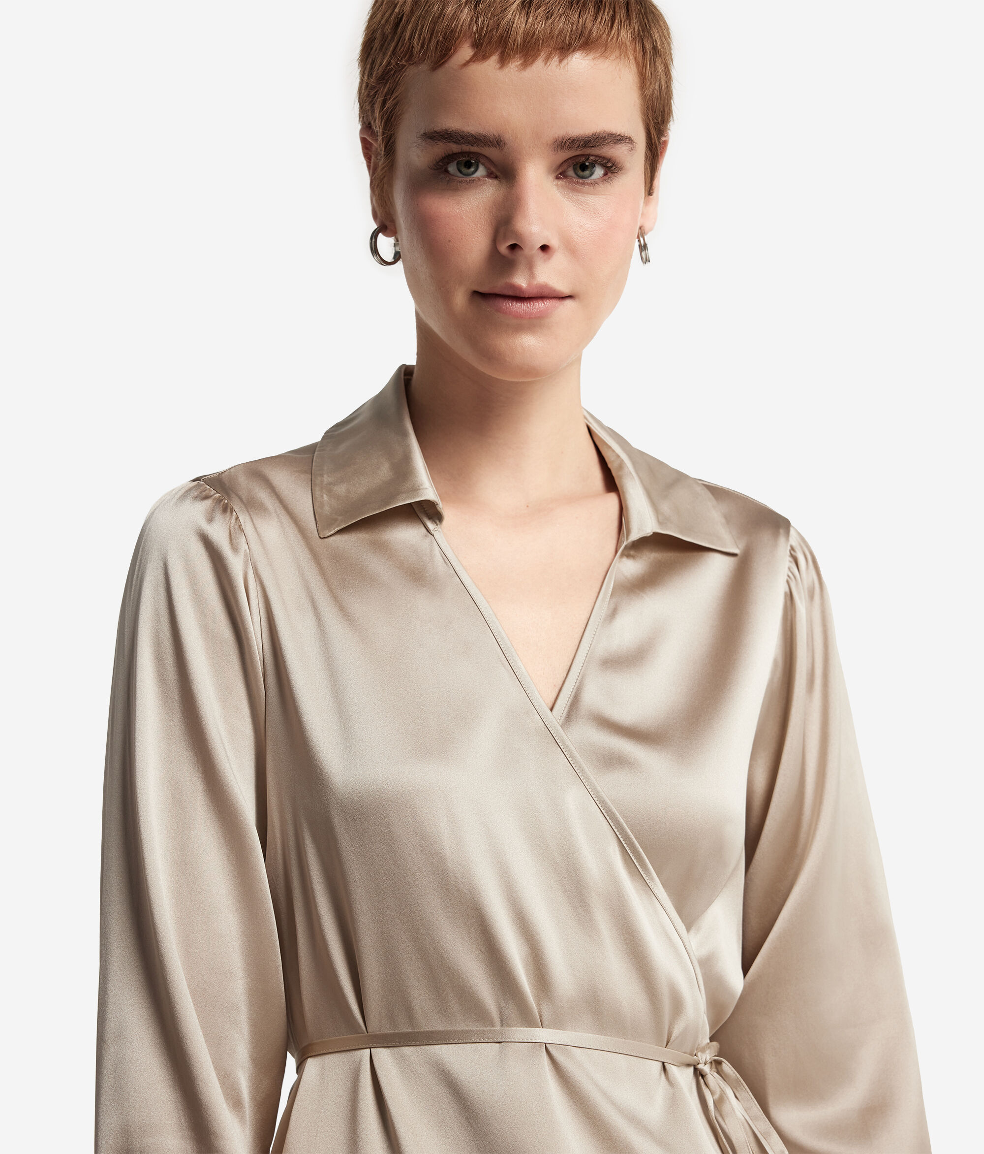 Silk Satin Shirt with Jersey Cuffs