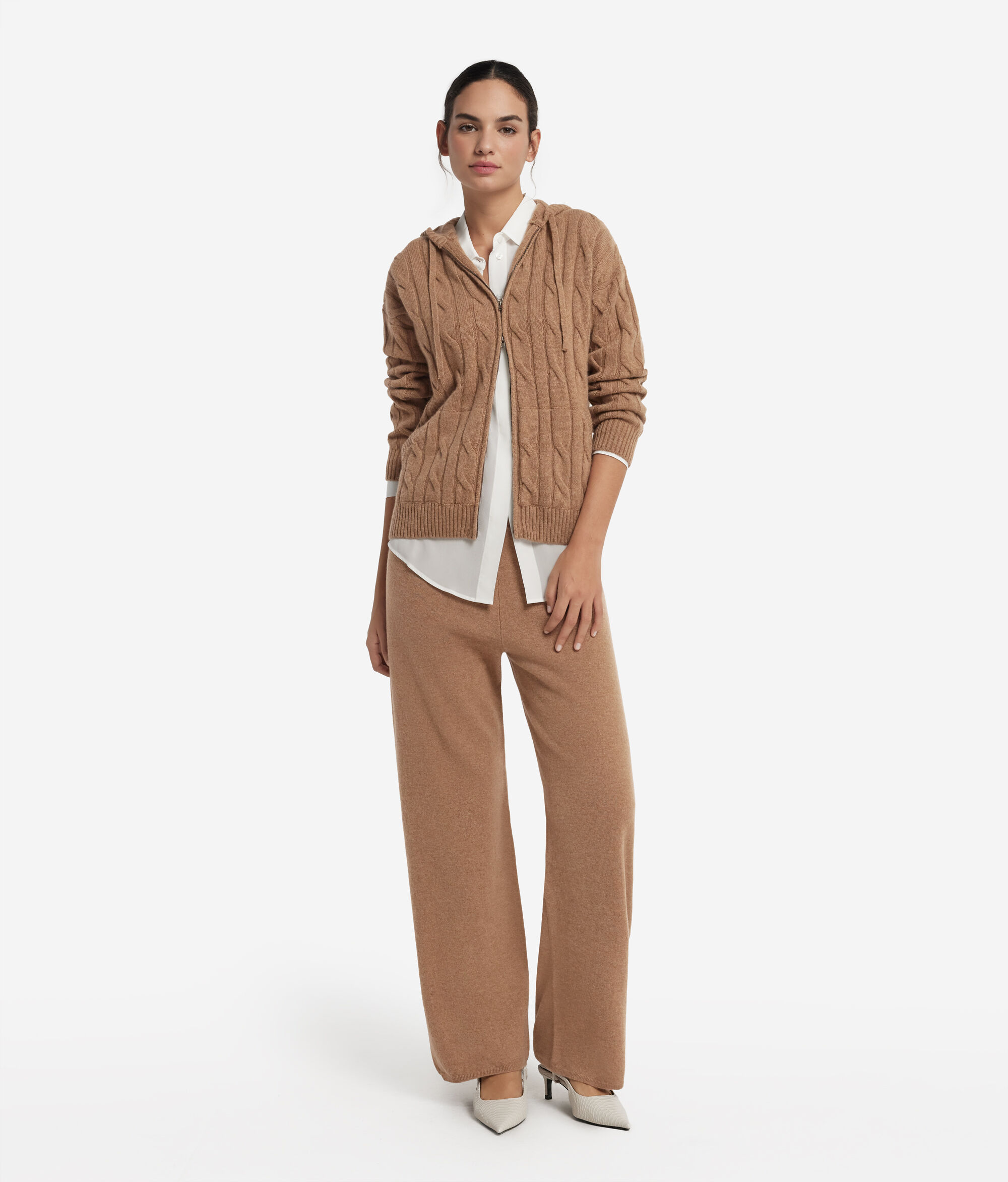 Ultrasoft Cashmere Cable-knit Motif Sweatshirt with Zipper