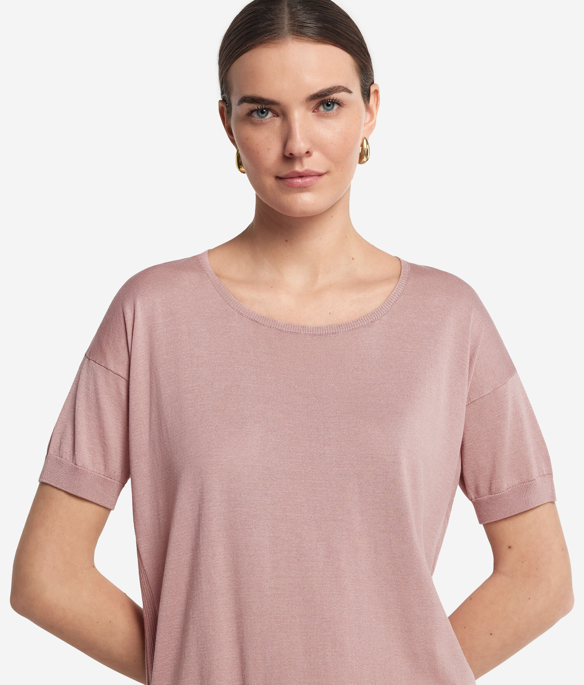 T-shirt à col rond en soie et coton