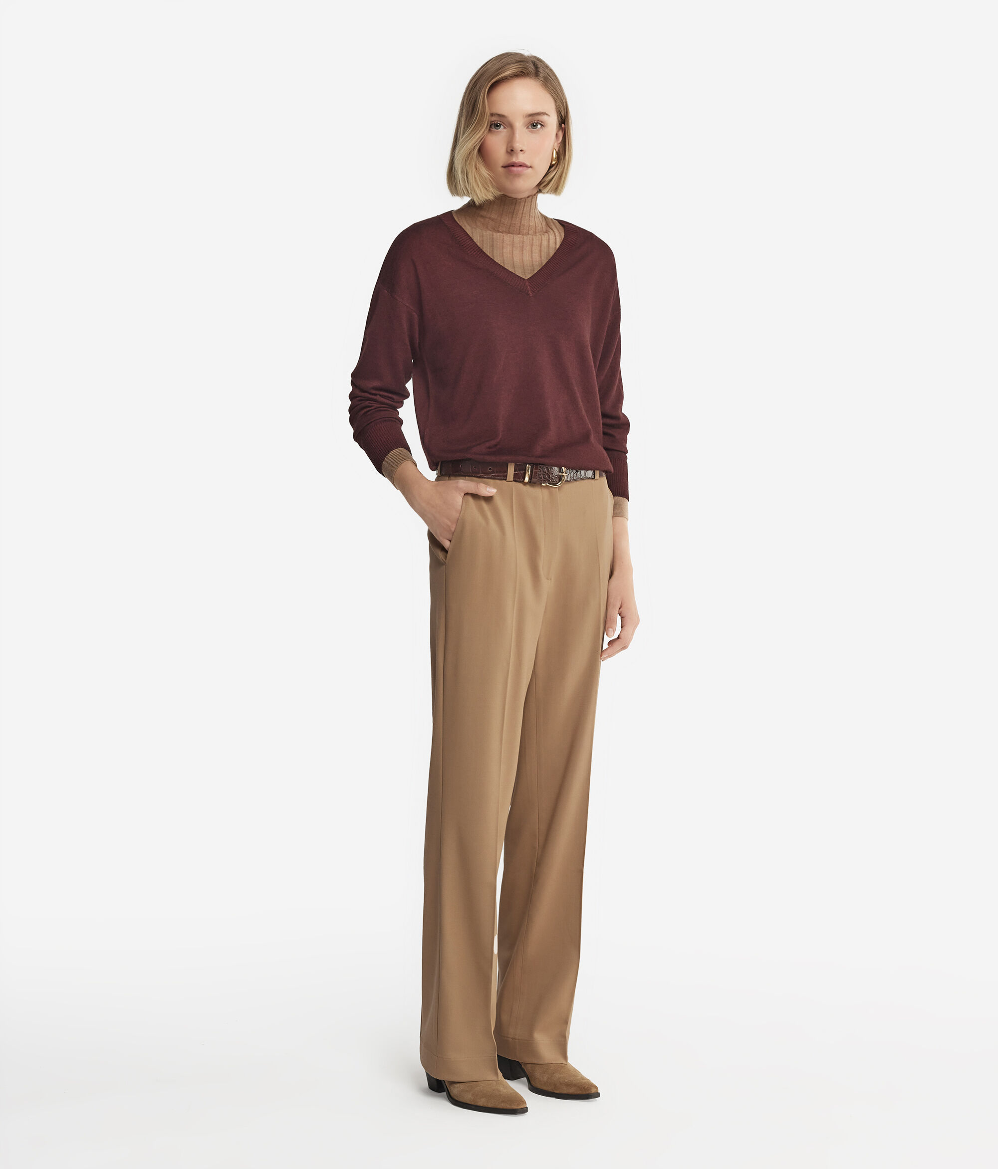 V-Neck Cashmere Jumper with Slits