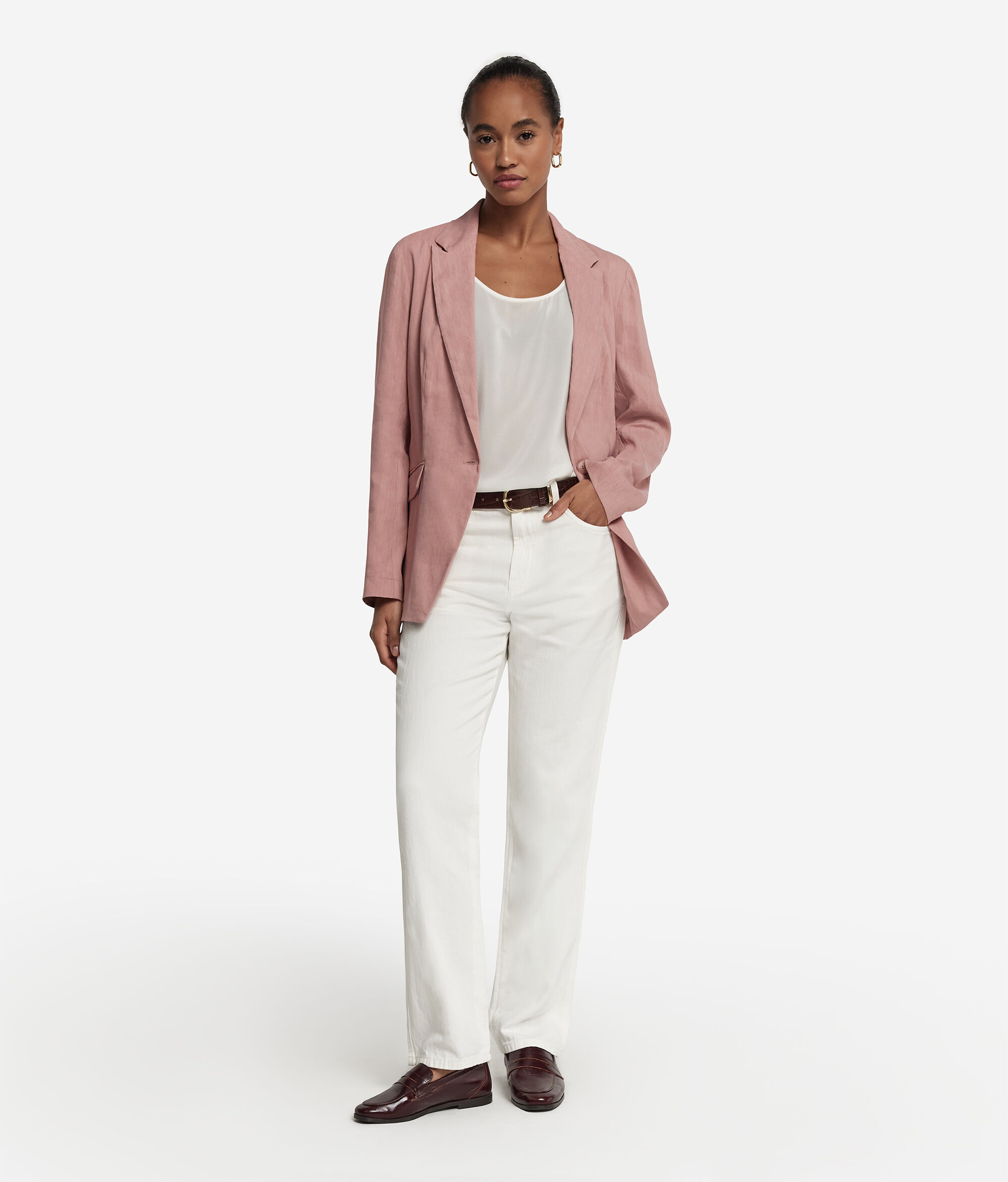 Veste à boutonnage simple en lin et viscose