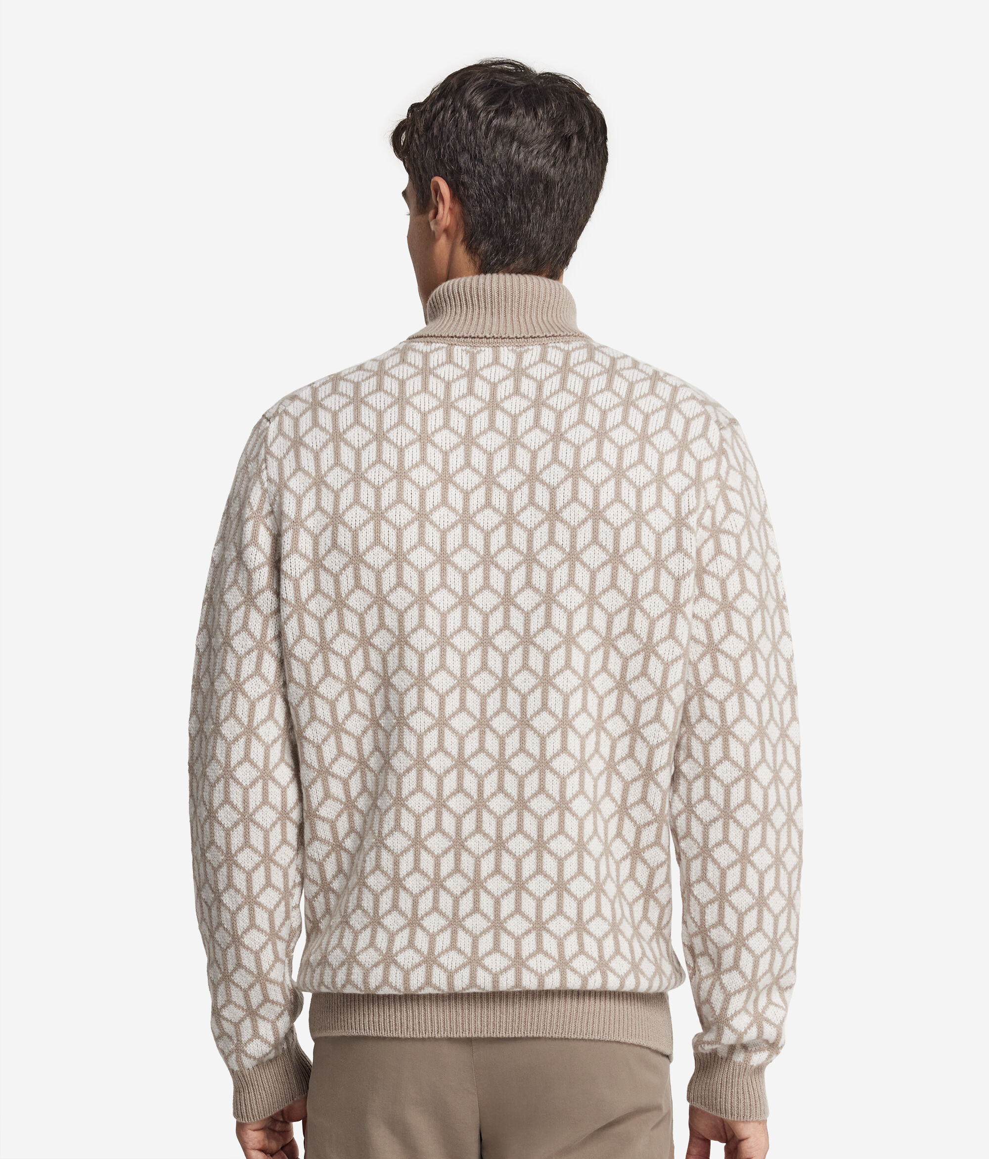 Jacquard Cashmere Turtleneck Jumper with Optical Motif