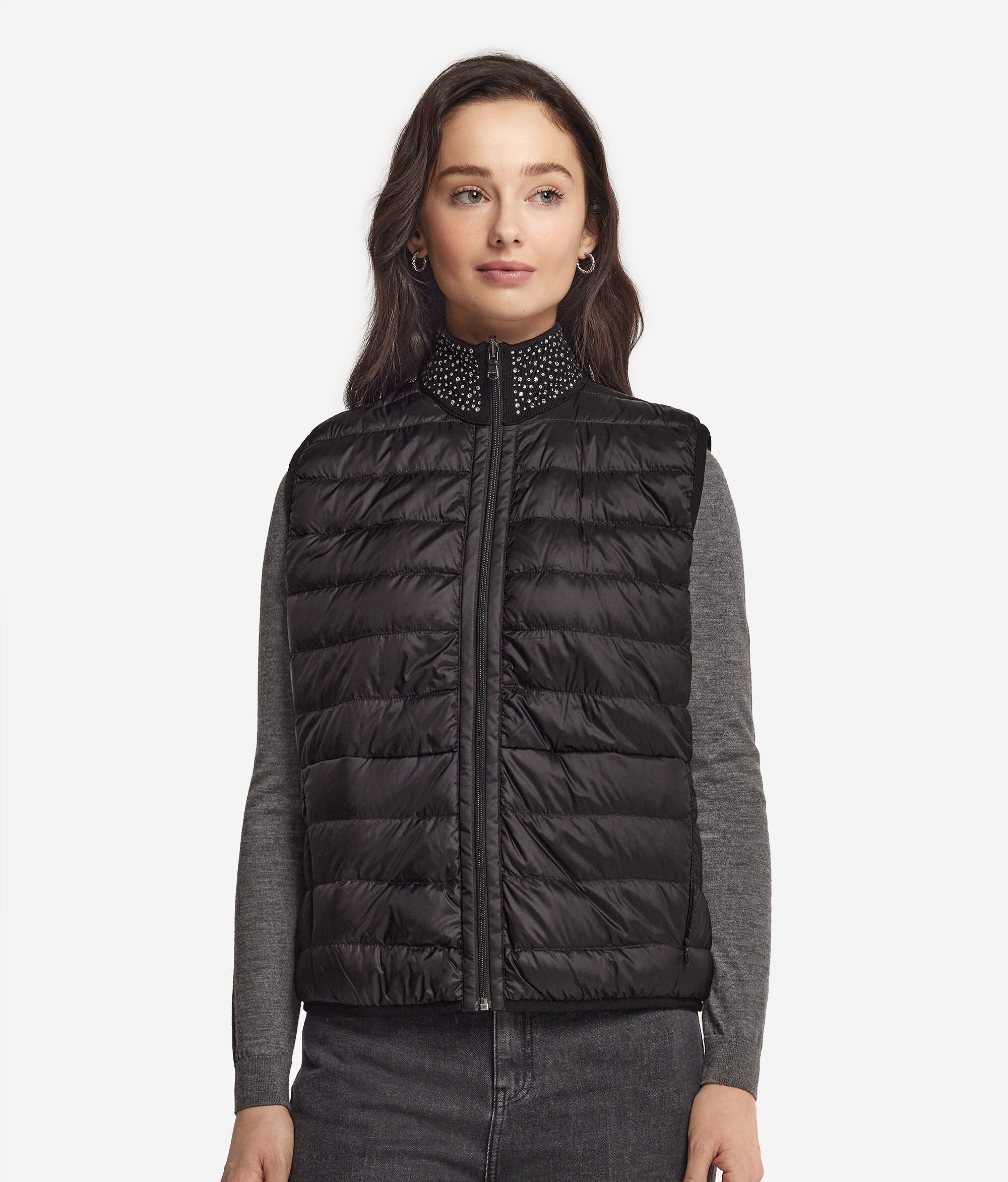 Ultrafine Cashmere Reversible Down Vest with Rhinestones
