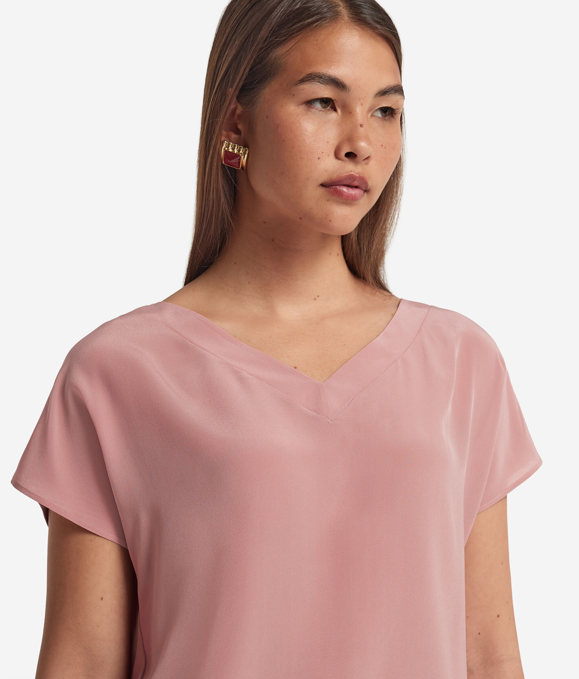 Silk V-Neck Kimono T-Shirt