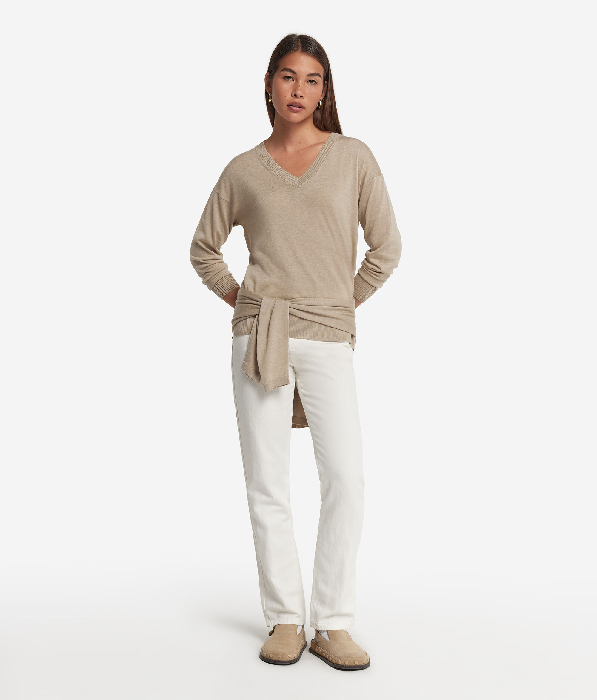 V-Neck Cashmere Jumper with Slits