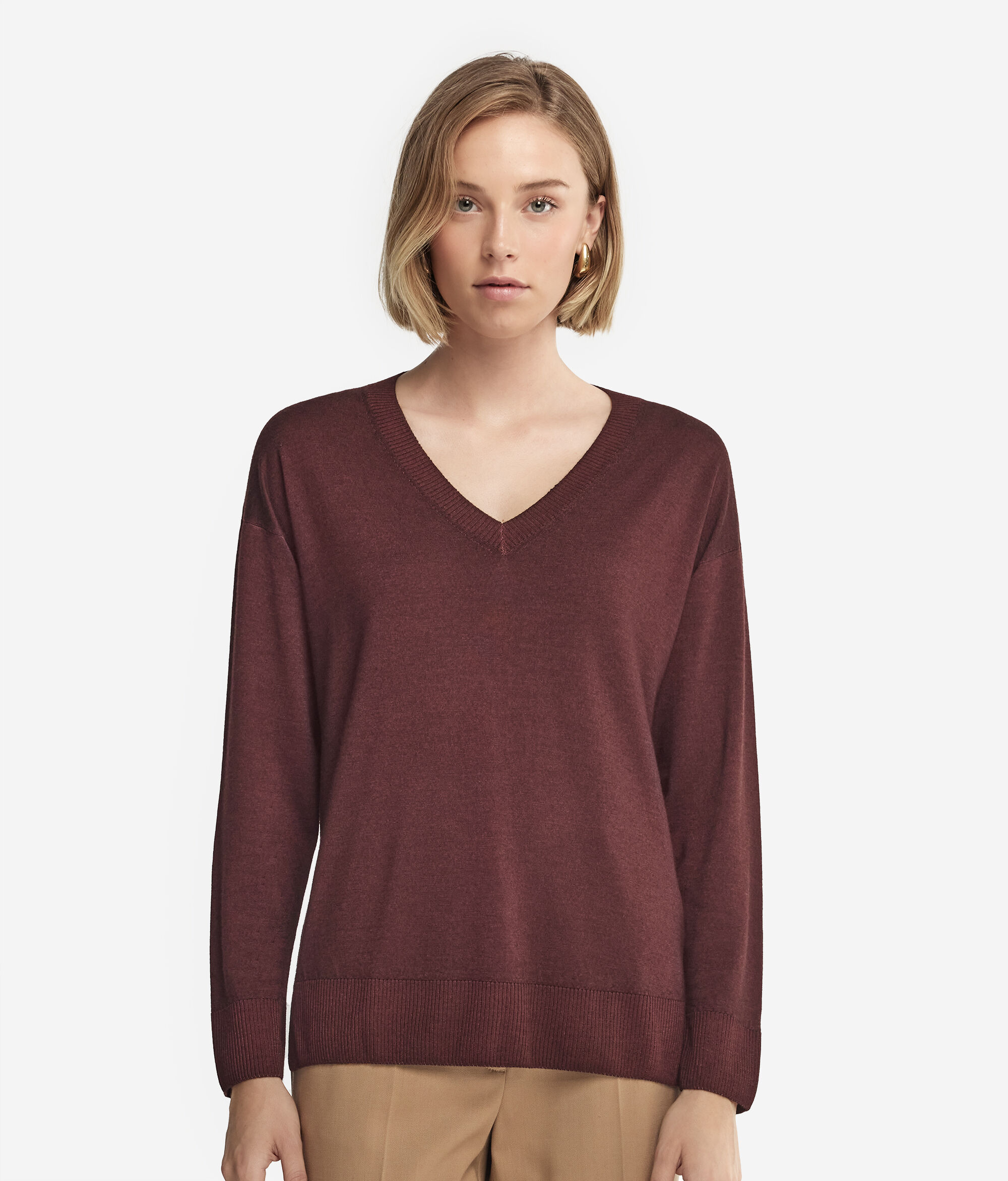 V-Neck Cashmere Jumper with Slits