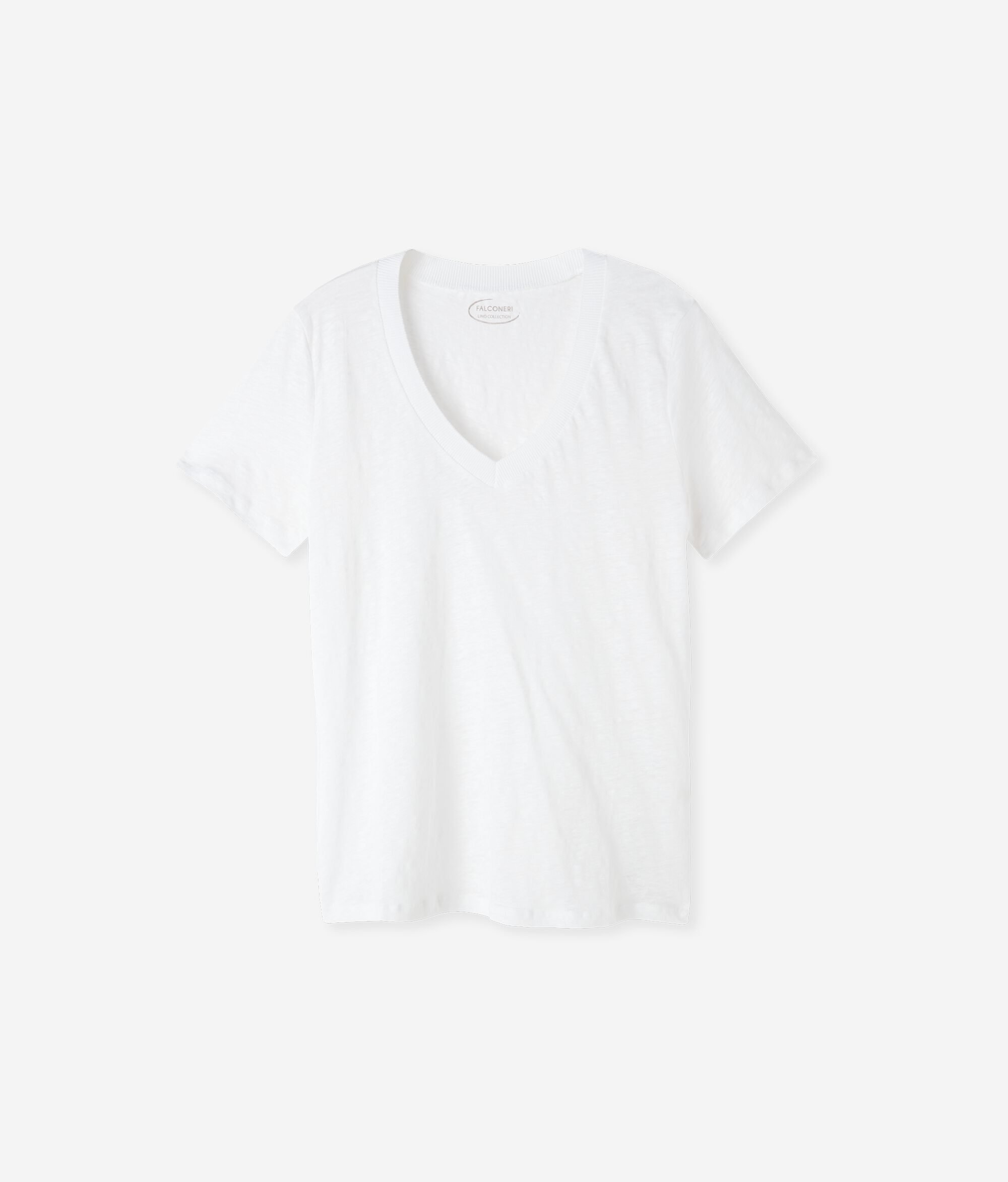T-Shirt aus Leinen mit V-Ausschnitt und Stricksaum