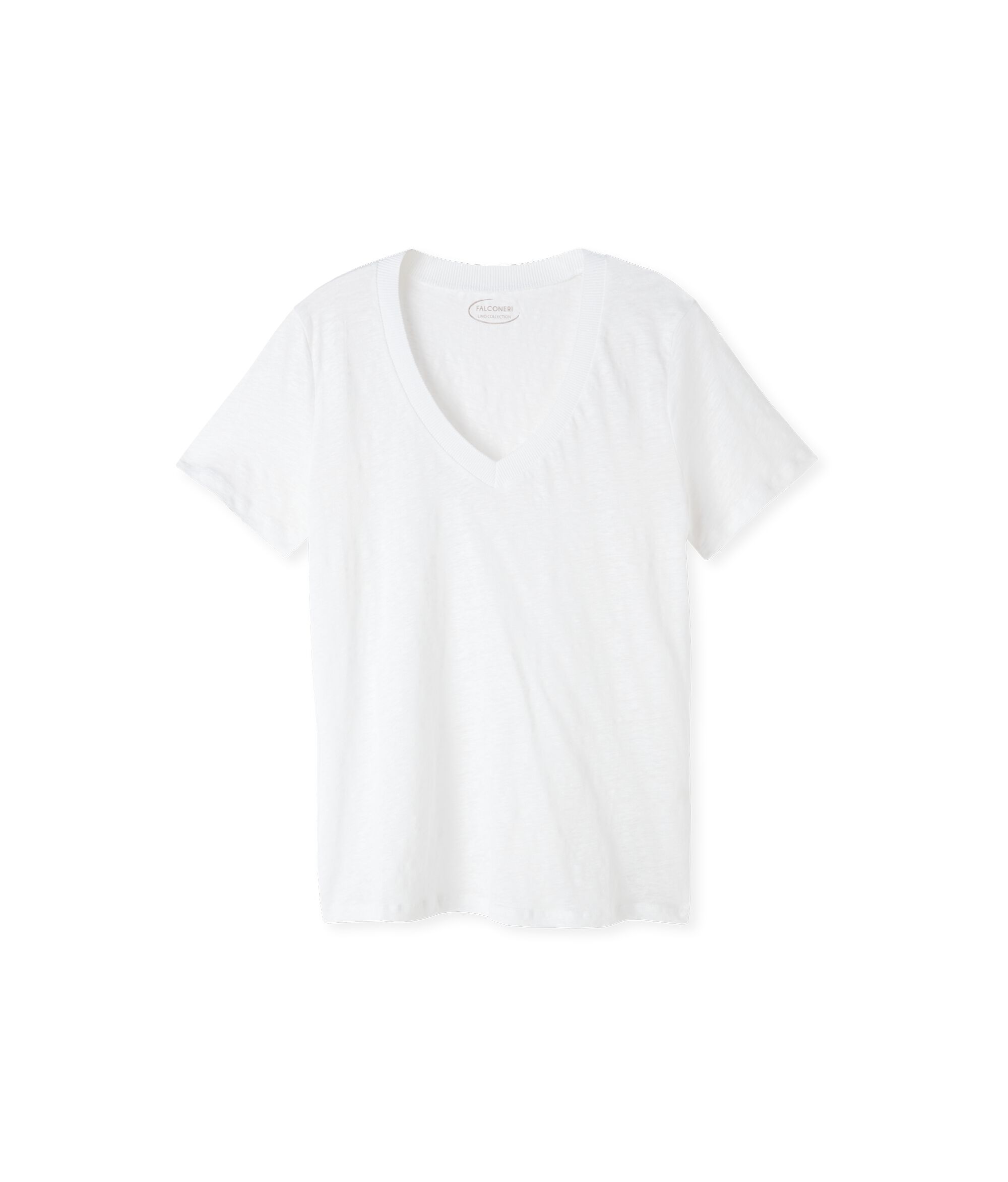 T-Shirt aus Leinen mit V-Ausschnitt und Stricksaum_8078