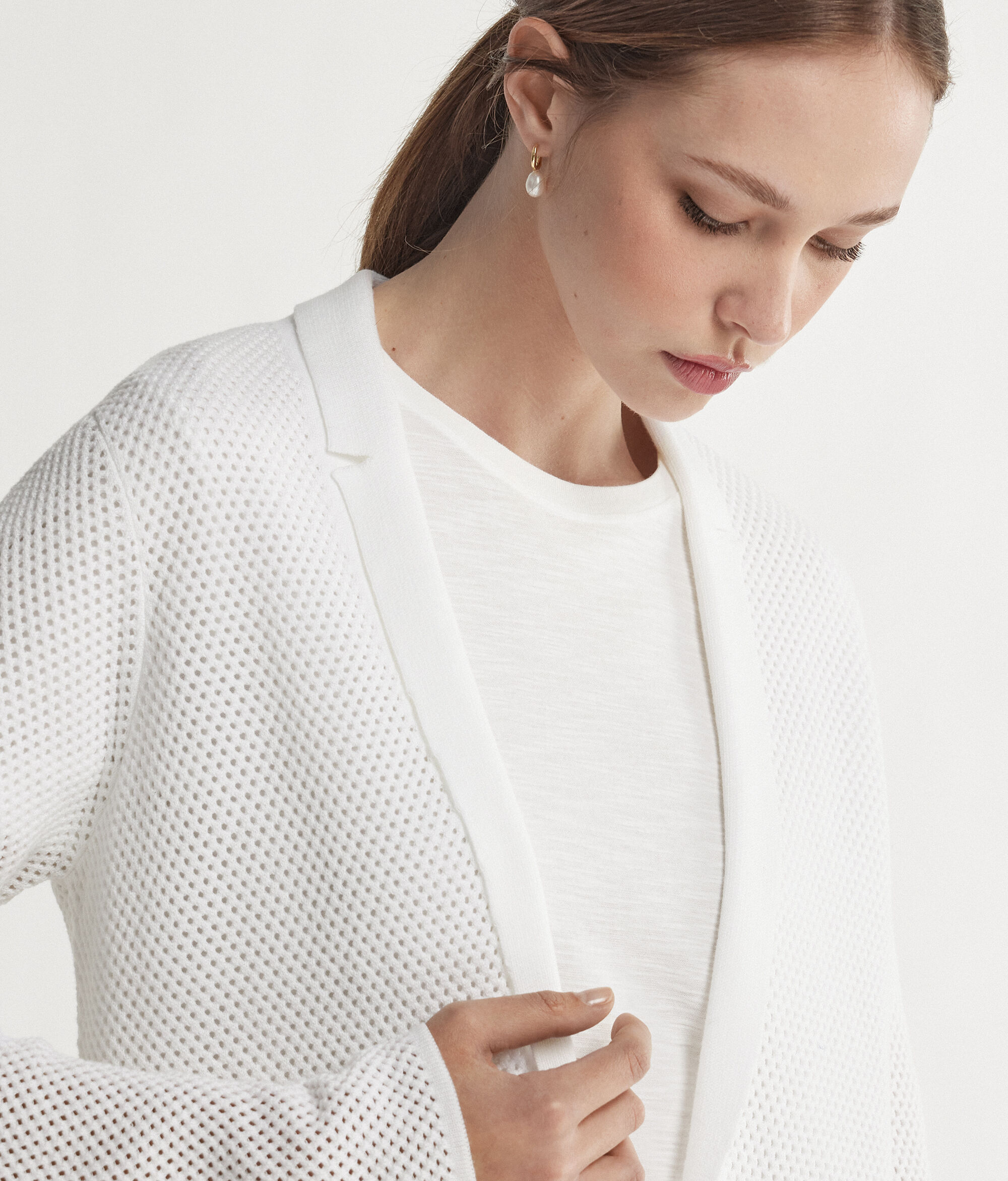 Two-Tone Crochet-Knit Jacket