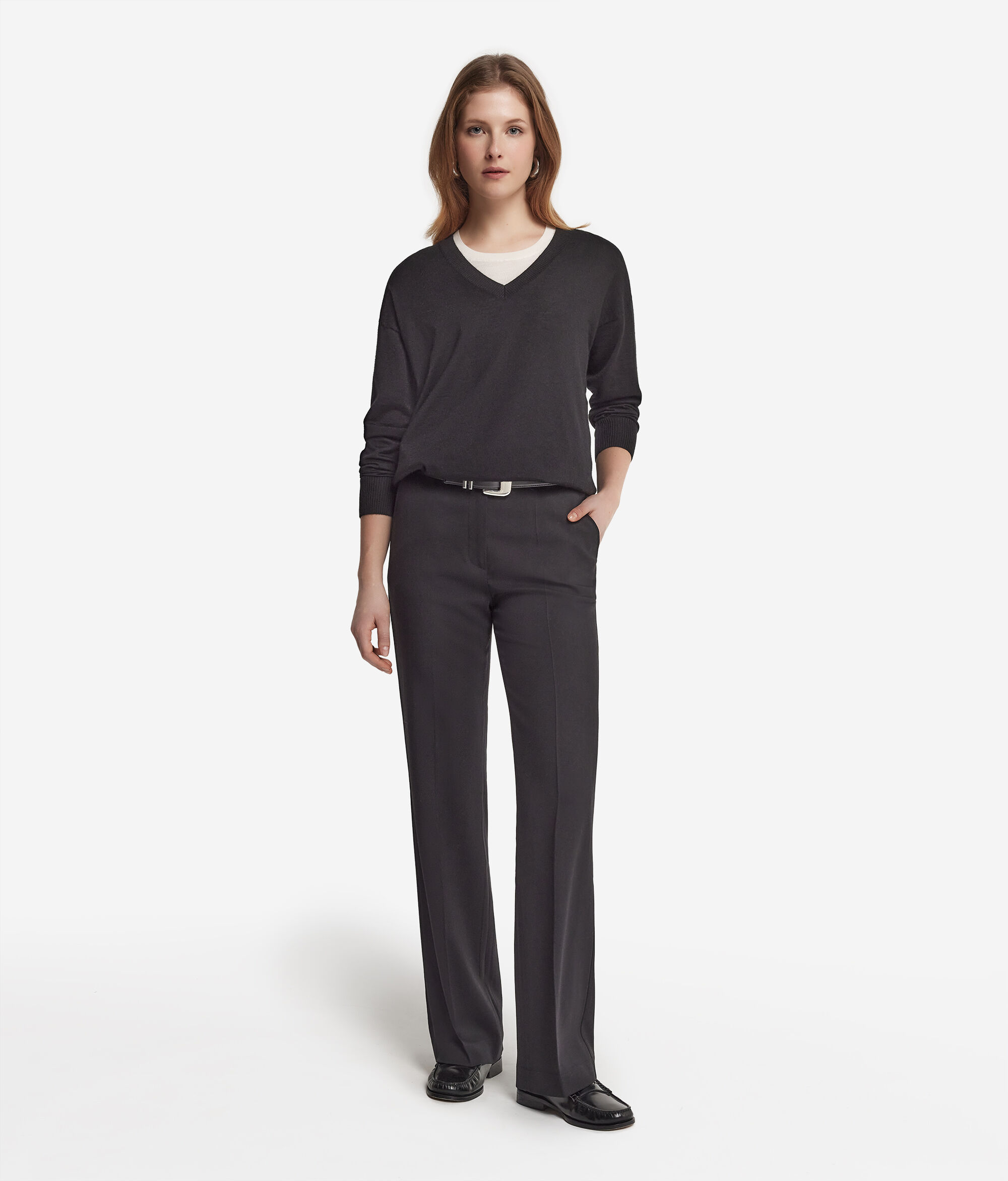 V-Neck Cashmere Jumper with Slits