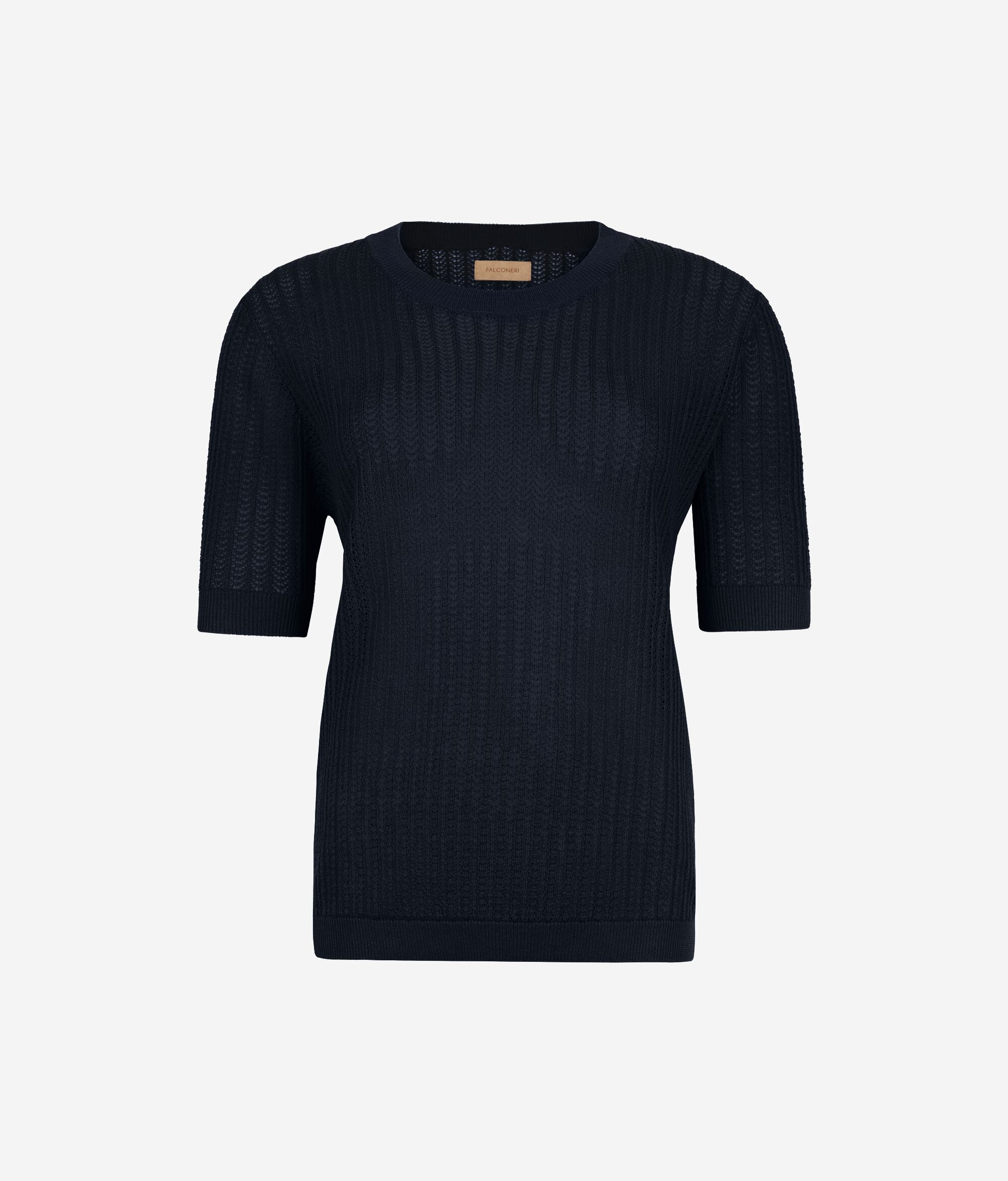 Rundhals-T-Shirt mit geripptem Lochmuster aus Baumwolle
