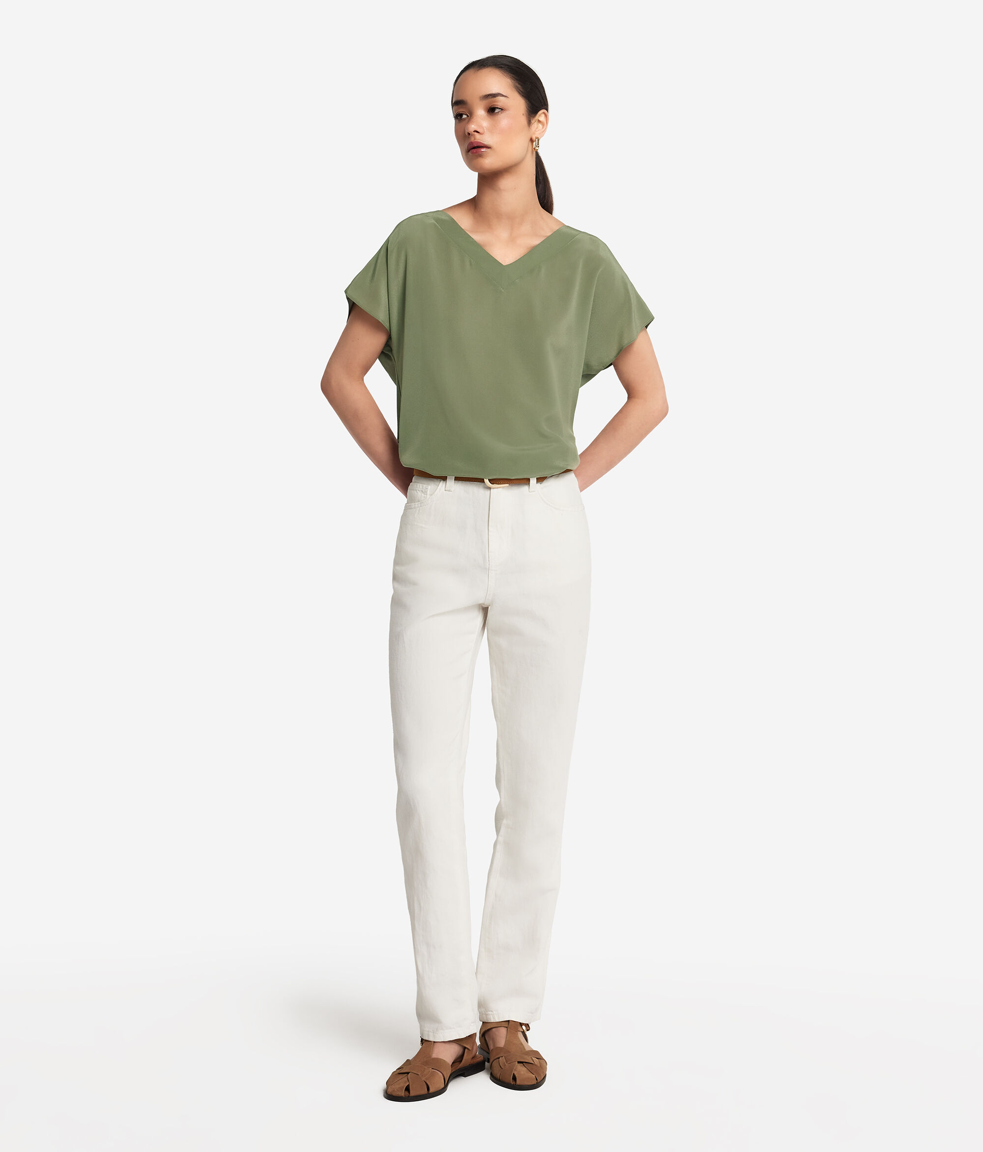 Silk V-Neck Kimono T-Shirt