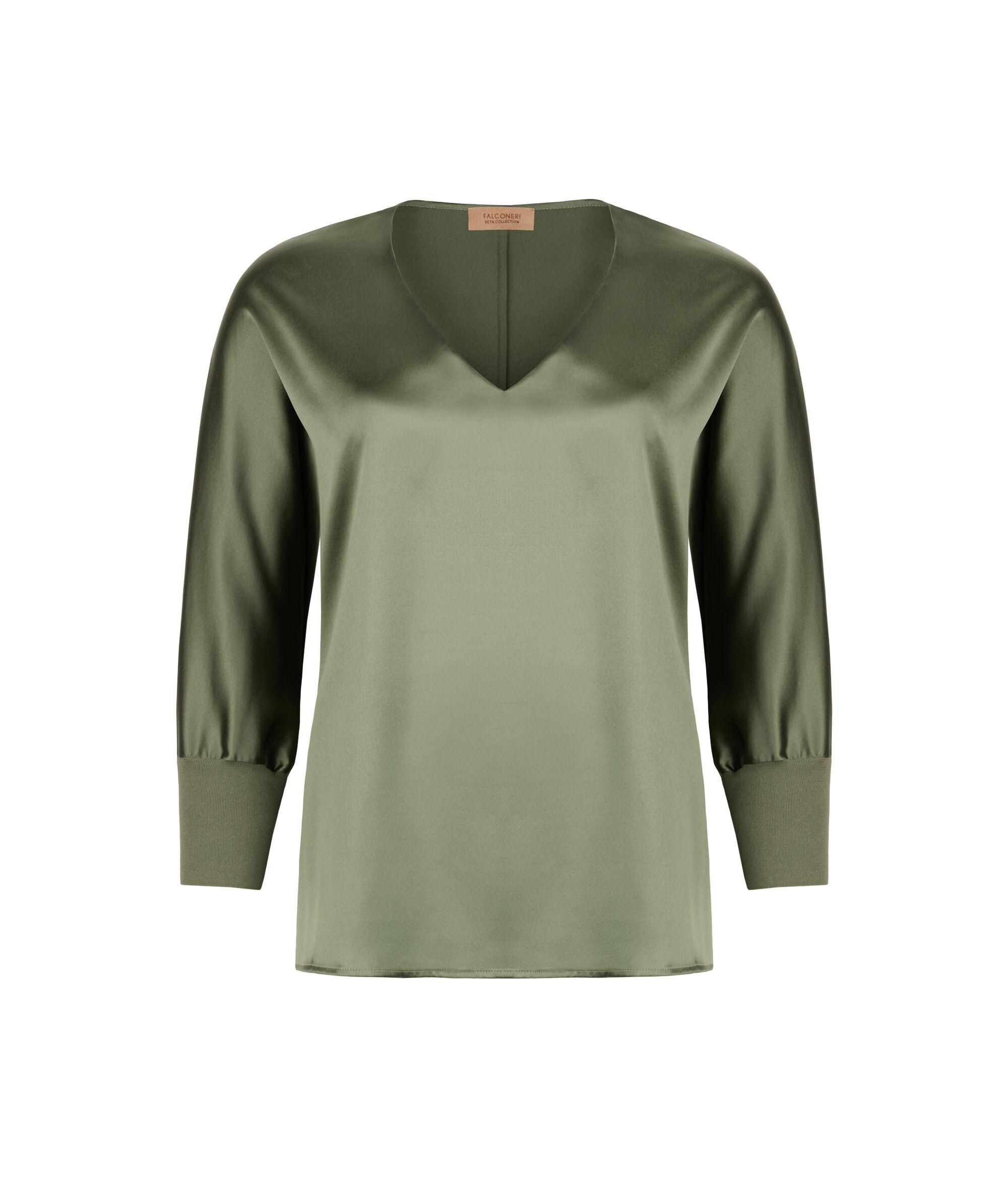 Blusa de seda con cuello de pico y manga larga