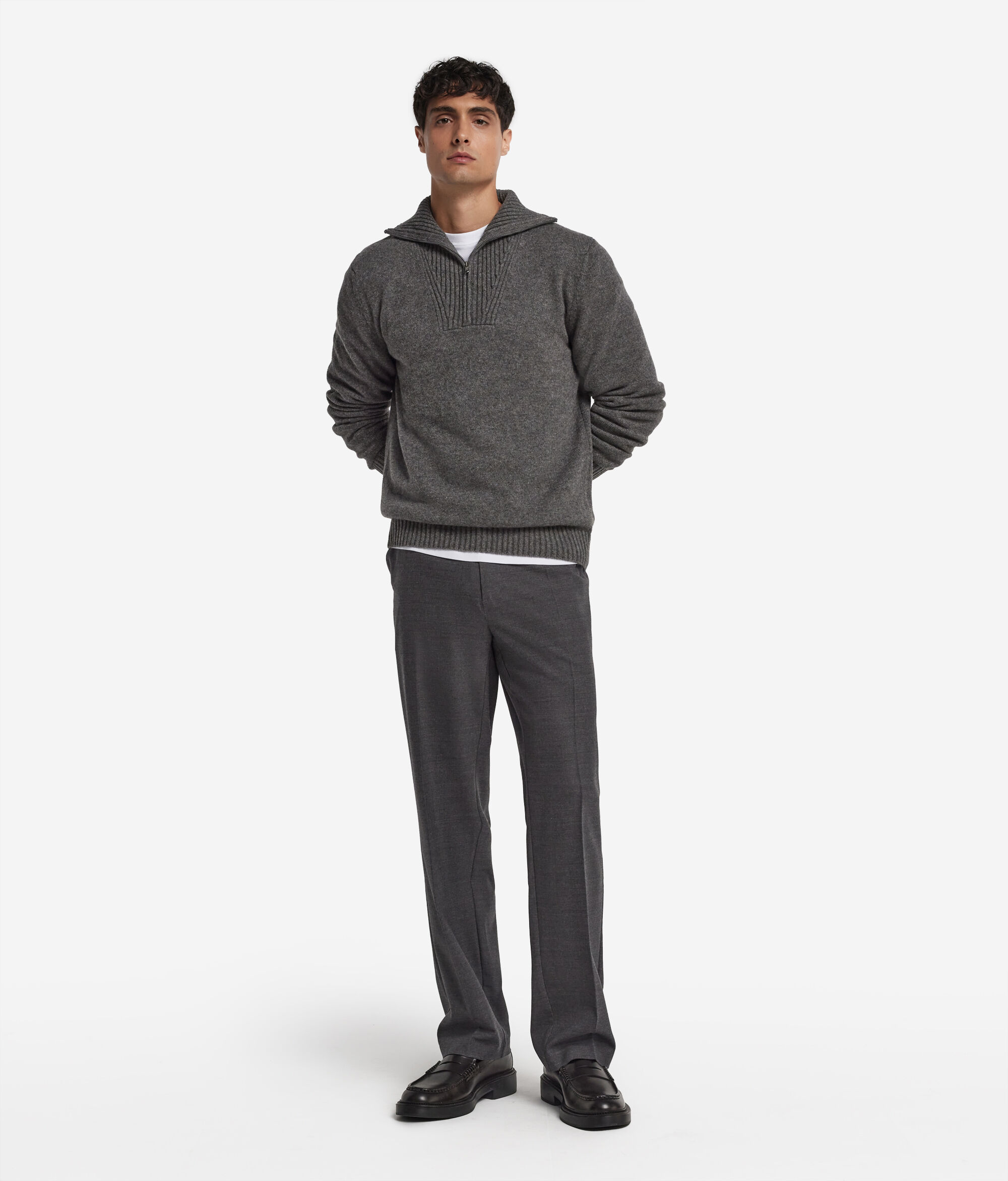 Gerippter Pullover mit Reißverschluss aus Kaschmir Ultrasoft