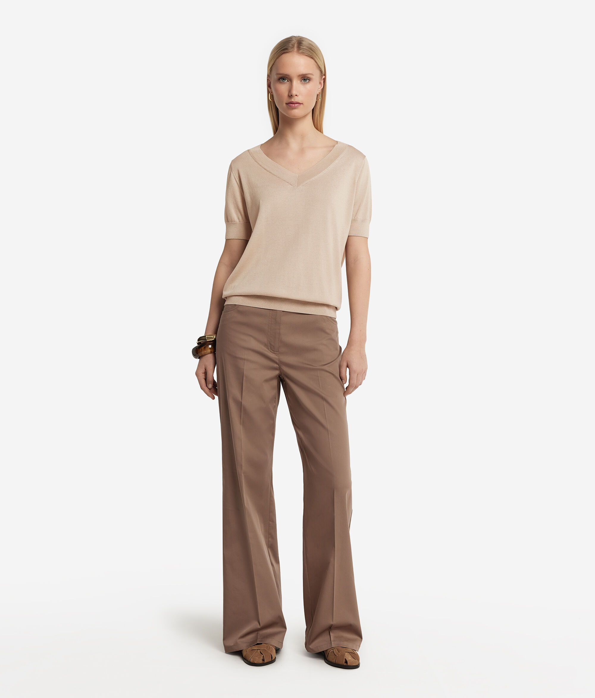 Maglia con scollo a V in seta cotone