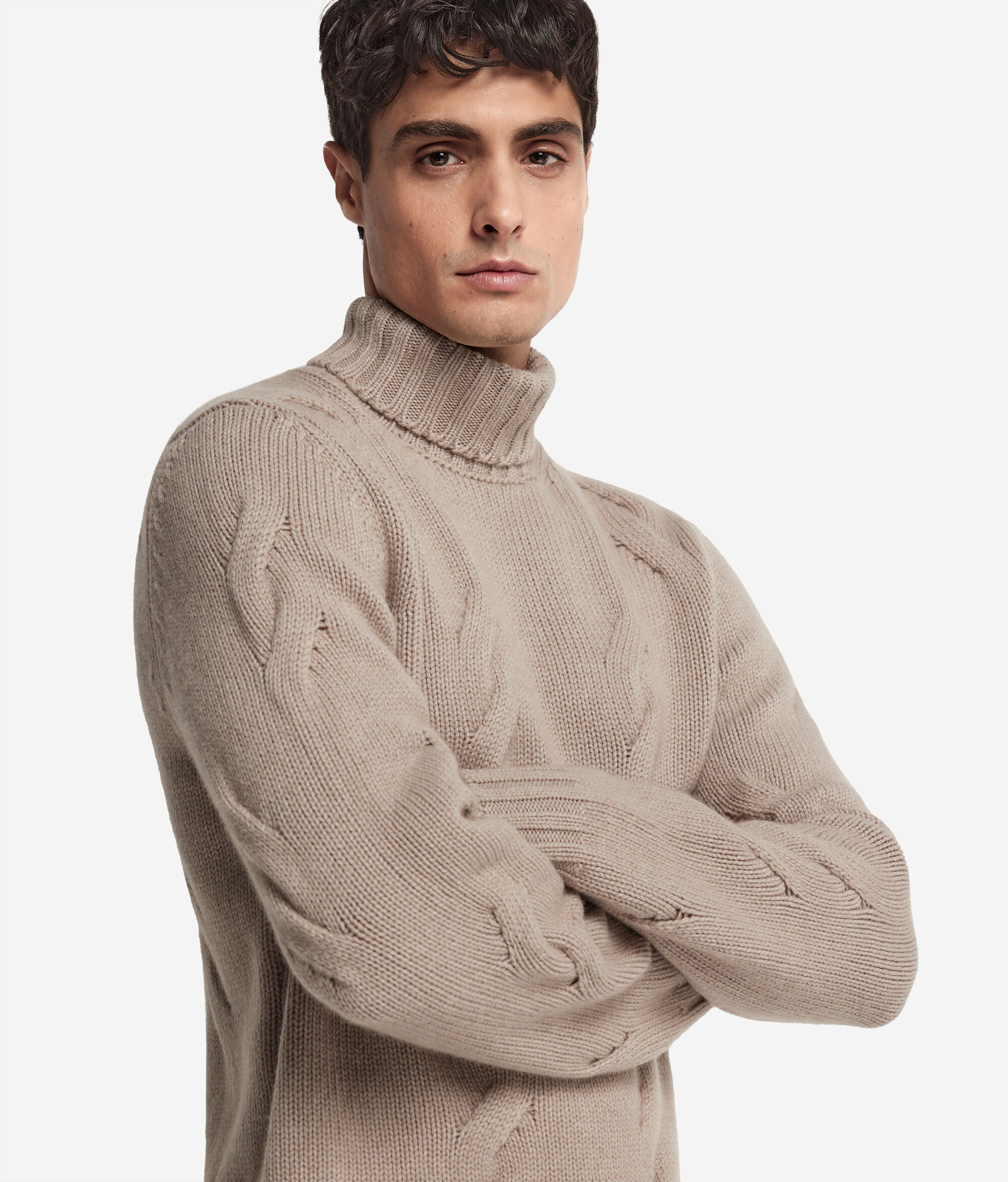 Cashmere Turtleneck Jumper with Cable Pattern