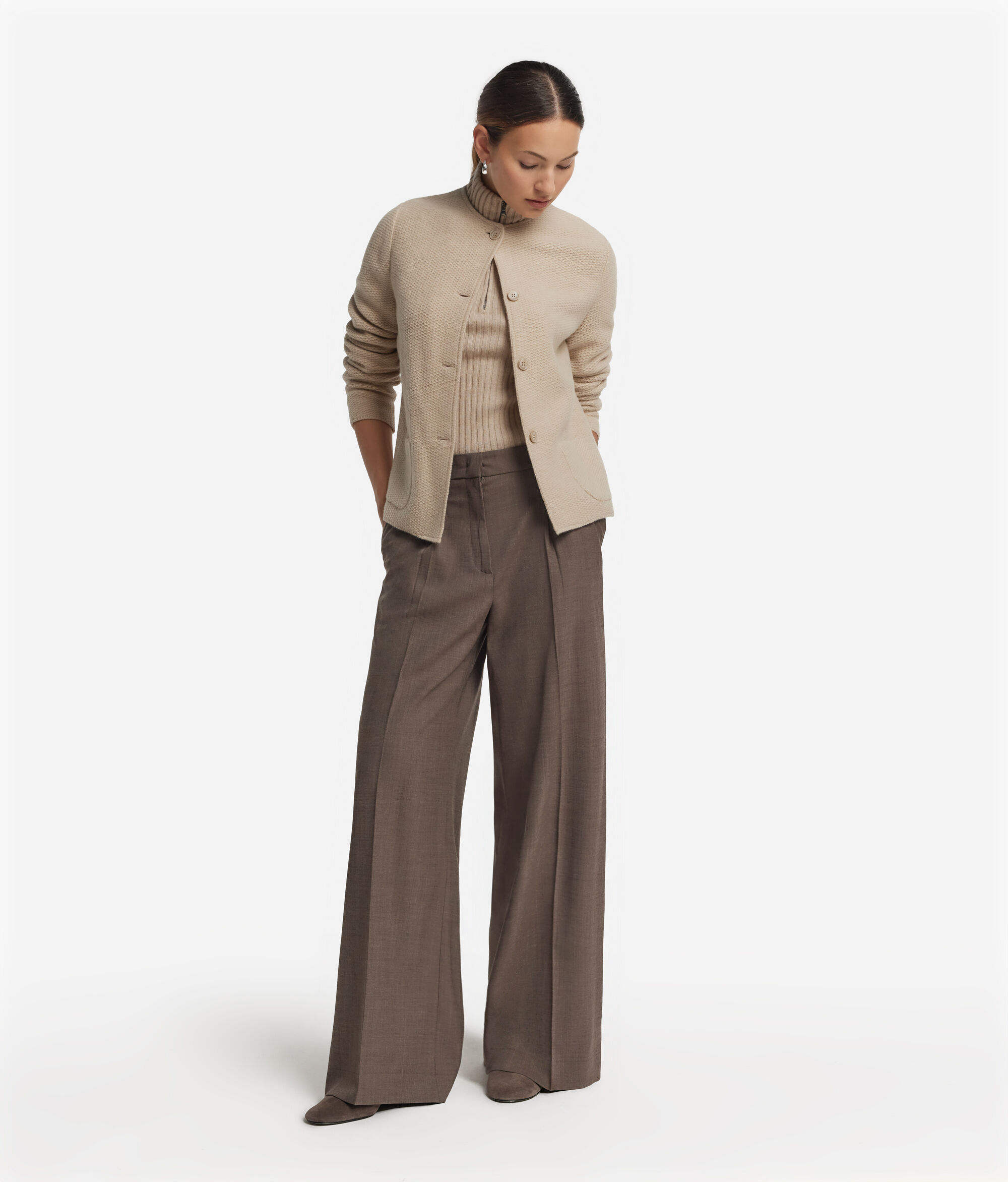 Σακάκι με στρογγυλή λαιμόκοψη από μαλλί και cashmere