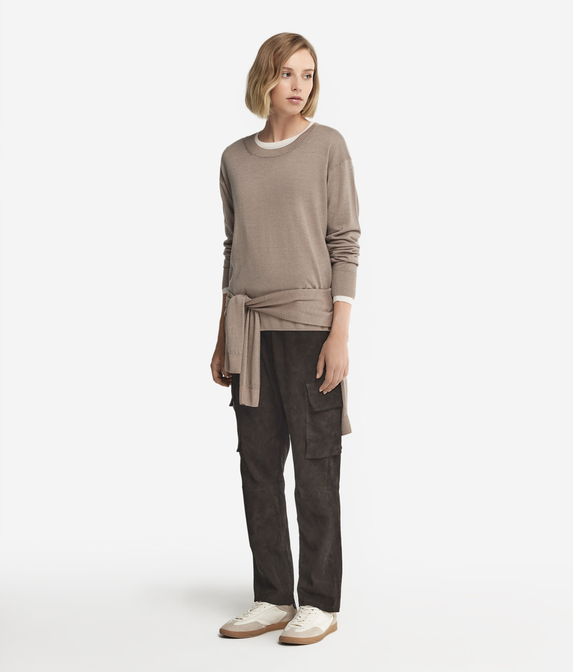 Jersey con cuello redondo de cashmere con aberturas