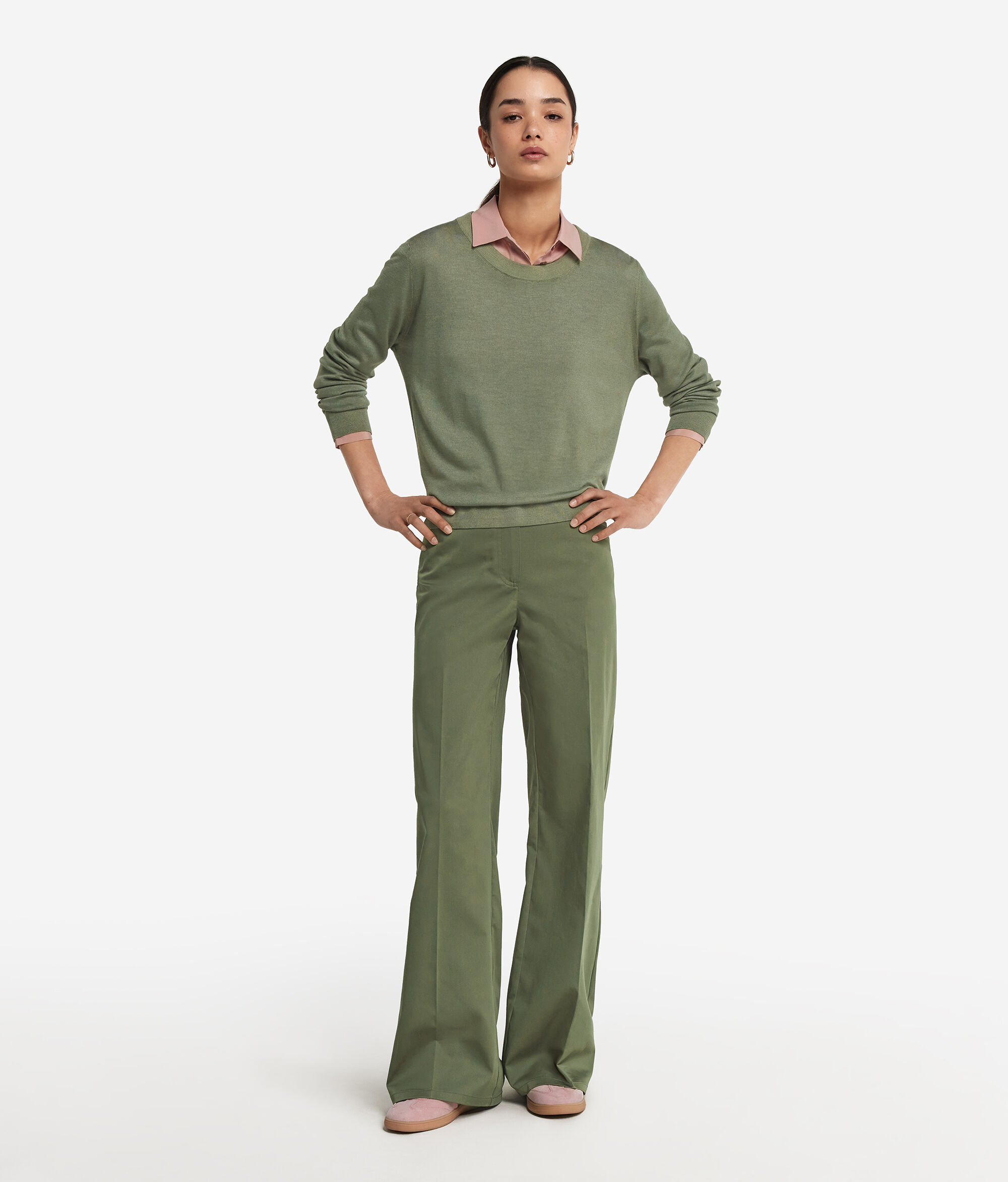 Pantalone Palazzo in Tessuto di Cotone