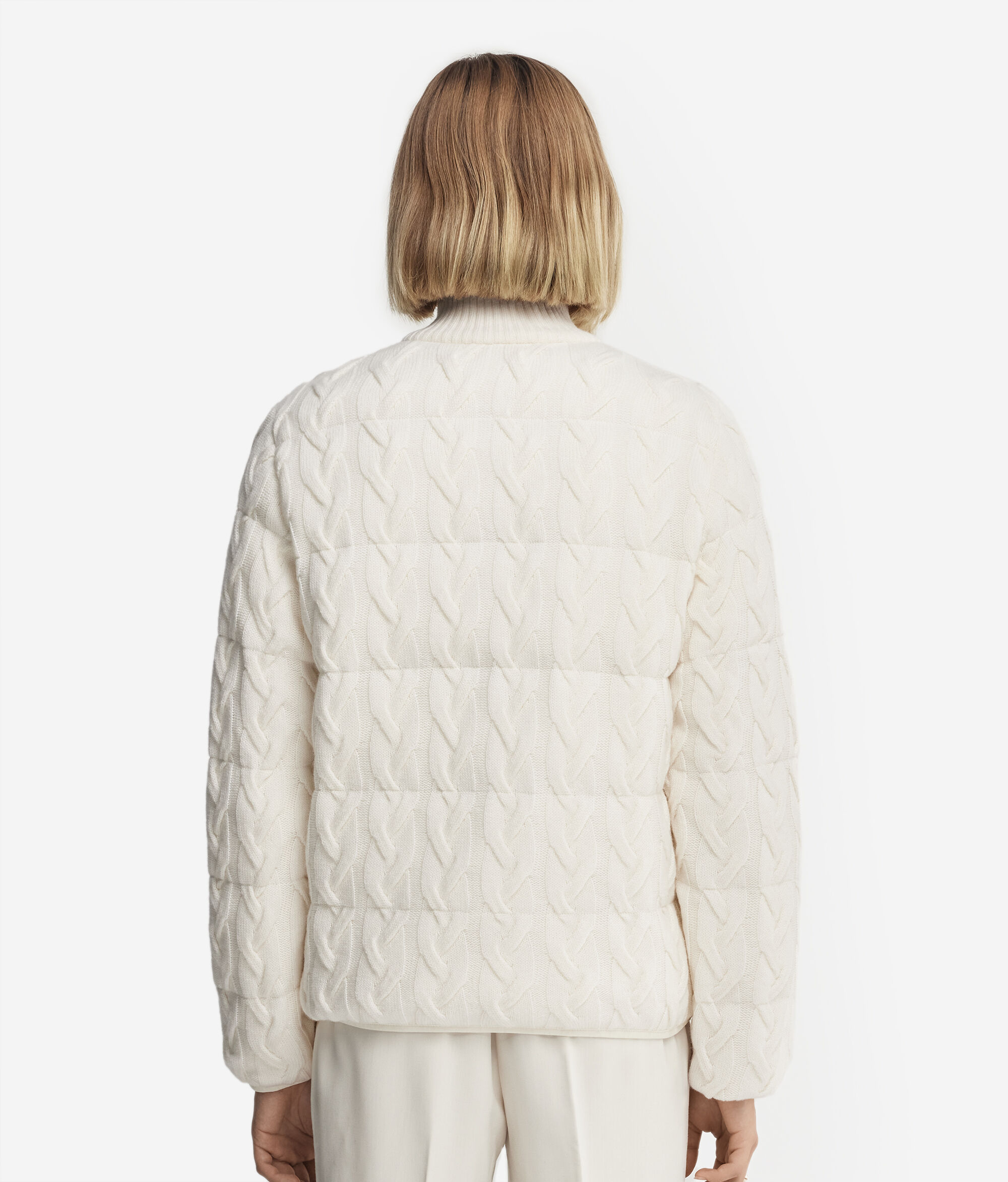 Cashmere Reversible Down Jacket with Cable Pattern