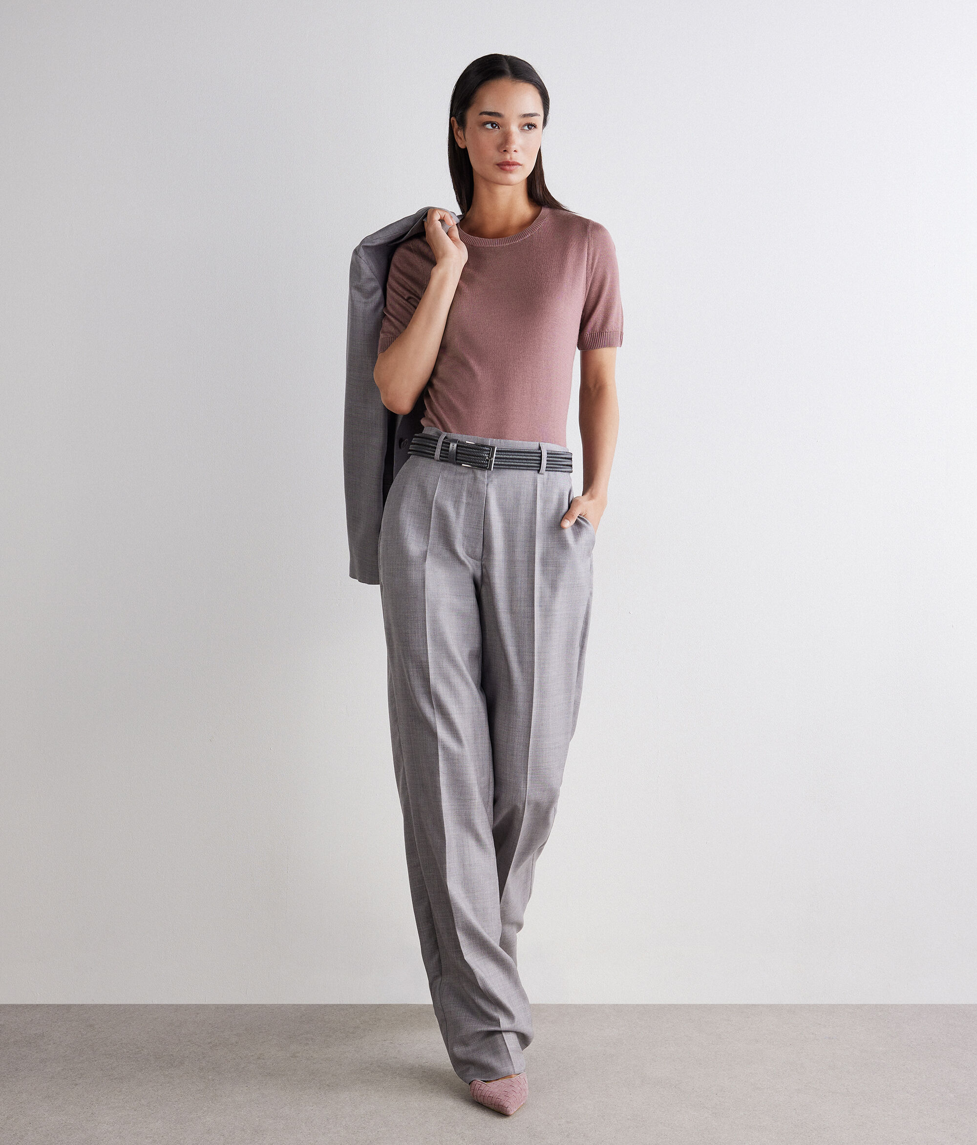 シルクファインカシミヤ 半袖クルーネック セーター