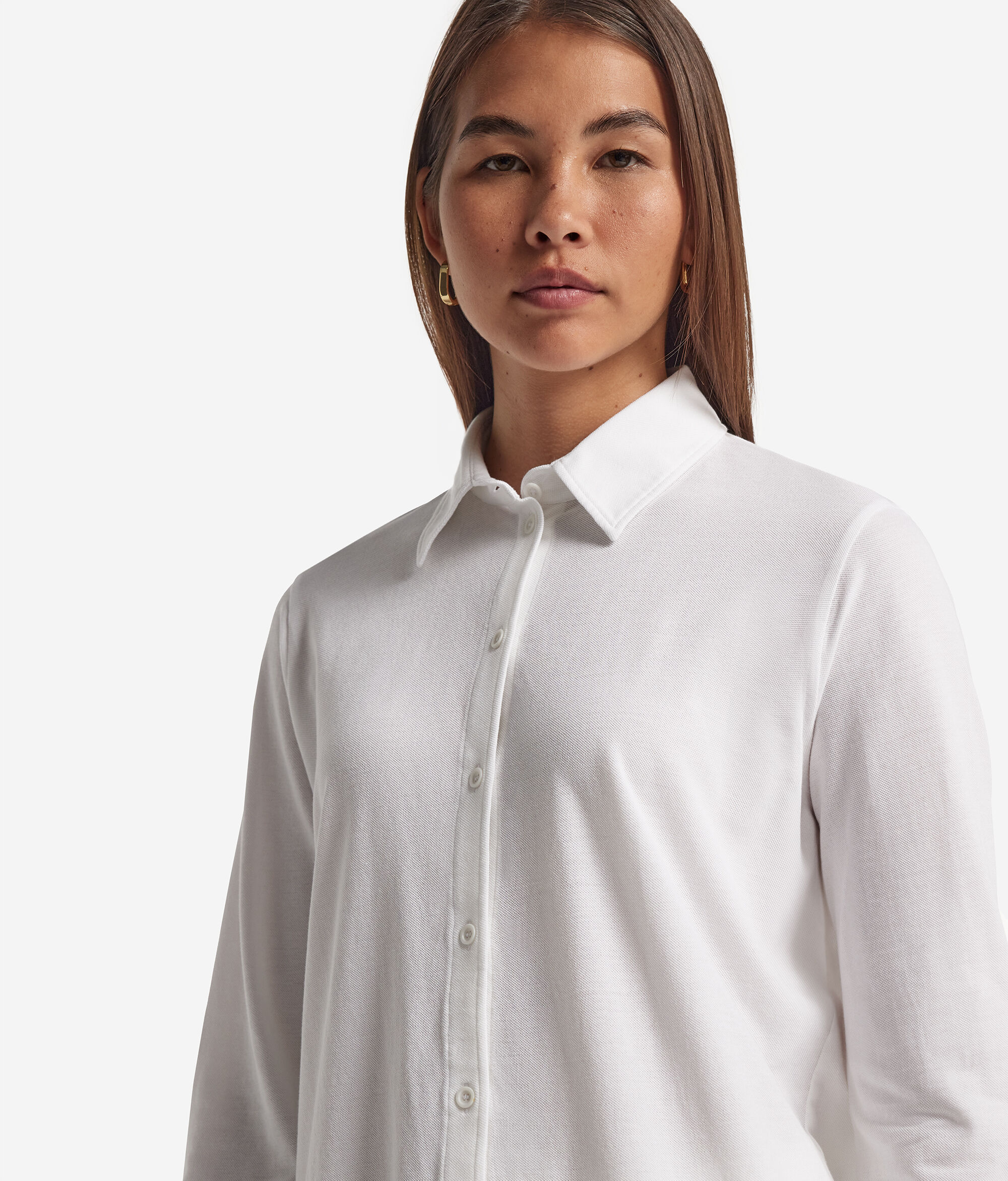 Long-Sleeved Shirt in Cotton and Silk Piqué