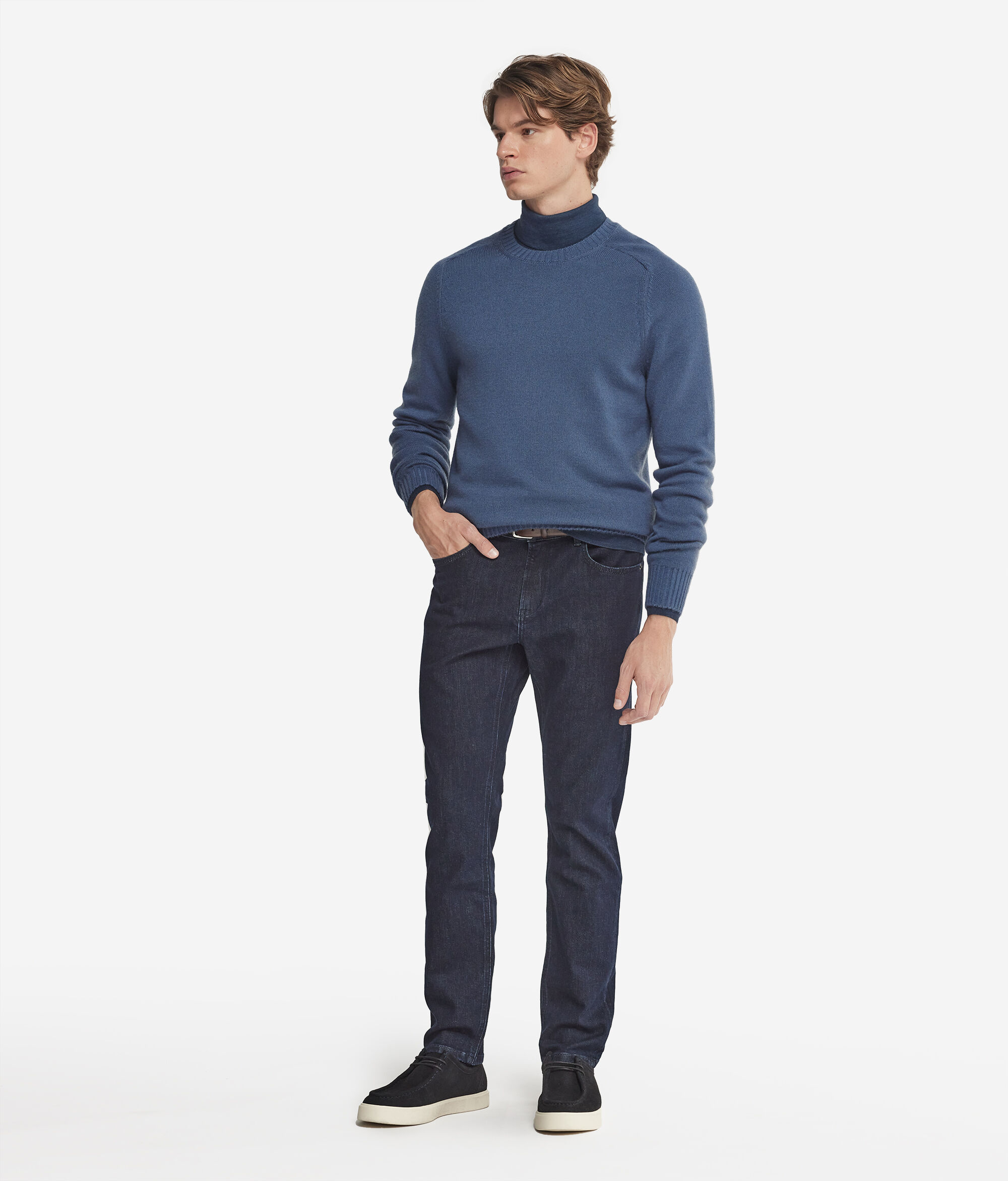 Pull homme en cachemire ultra-doux à col rond côtelé