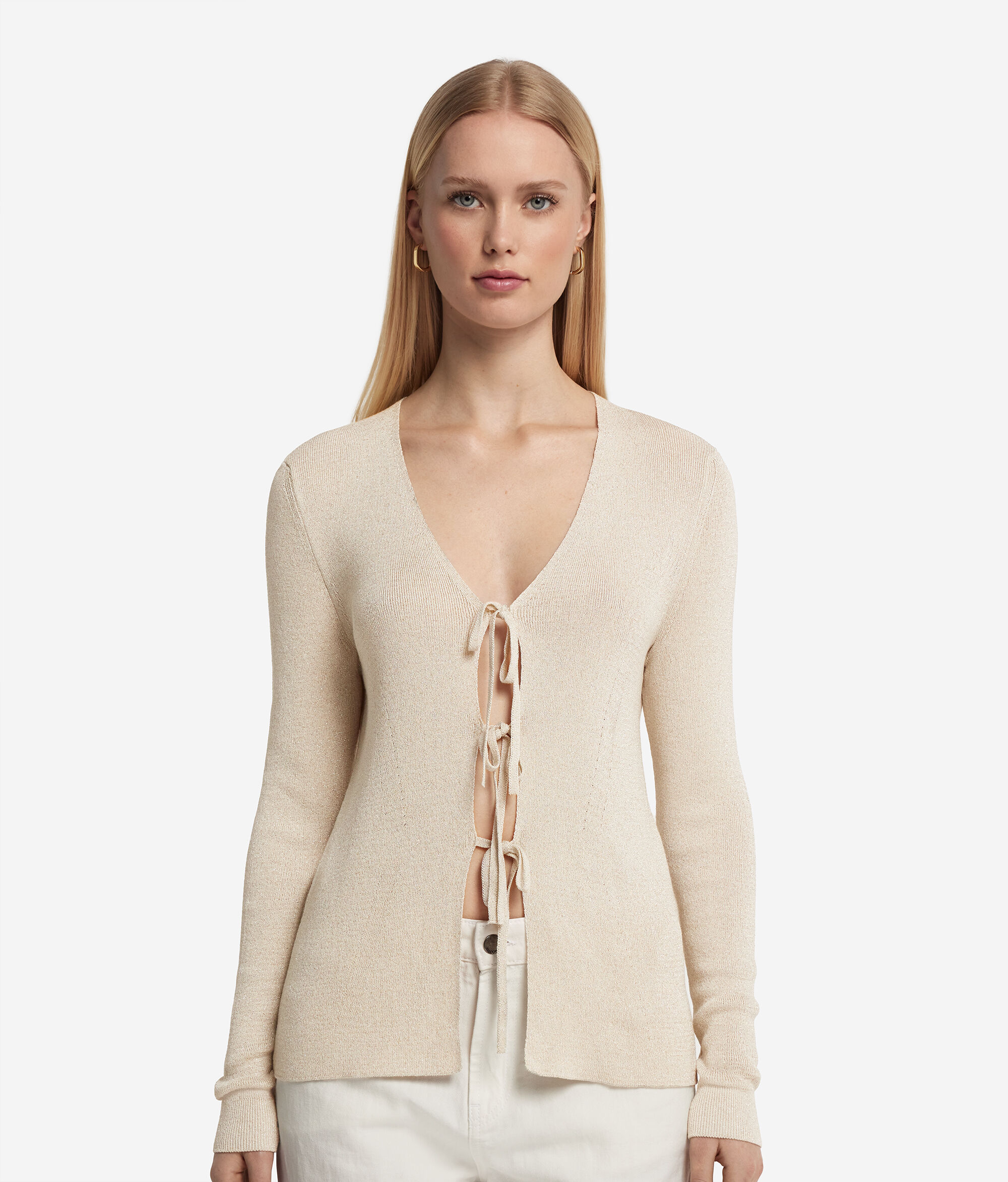 Lamé Cardigan with Ties