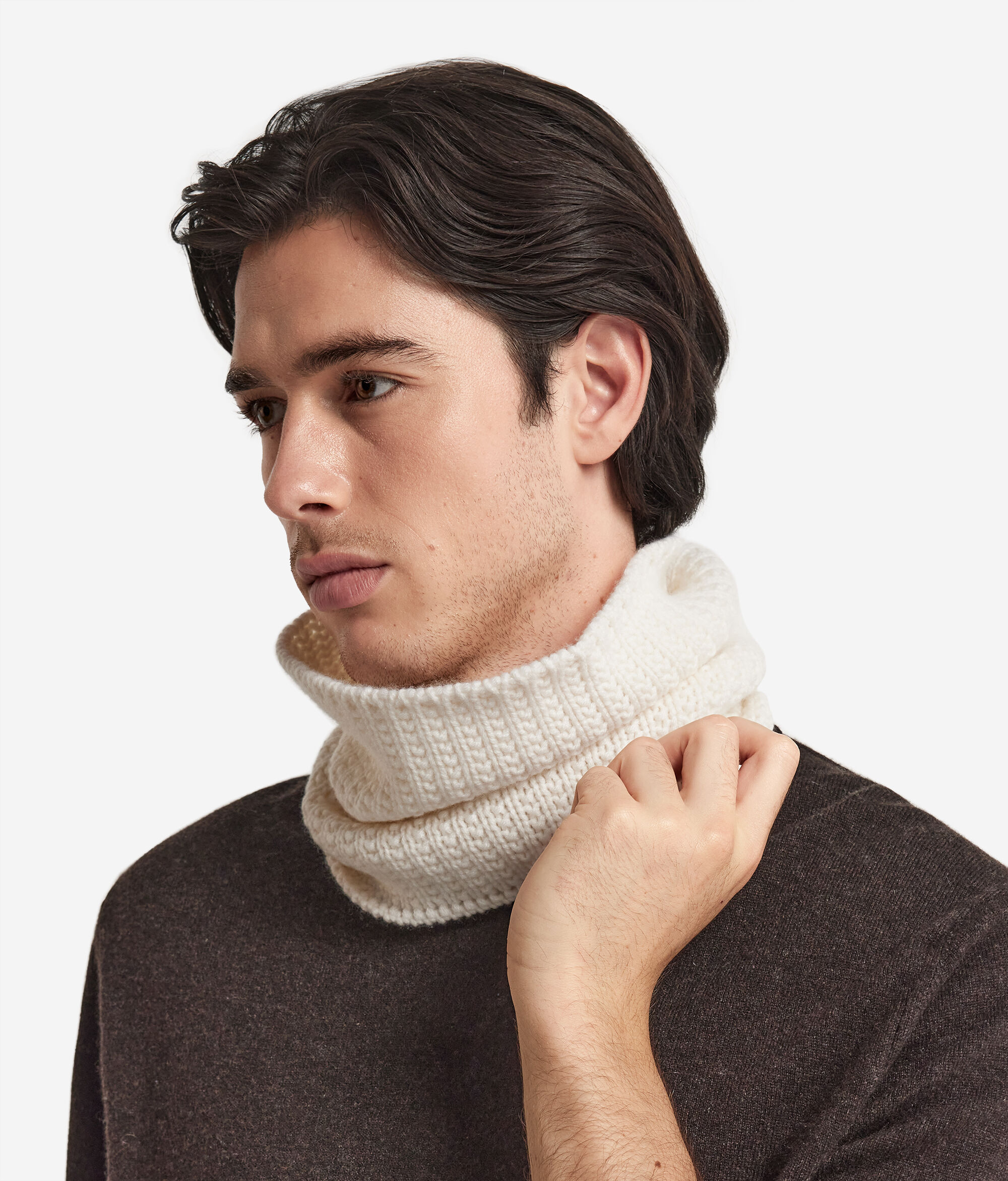 Bufanda circular con fantasía de canalé en cashmere
