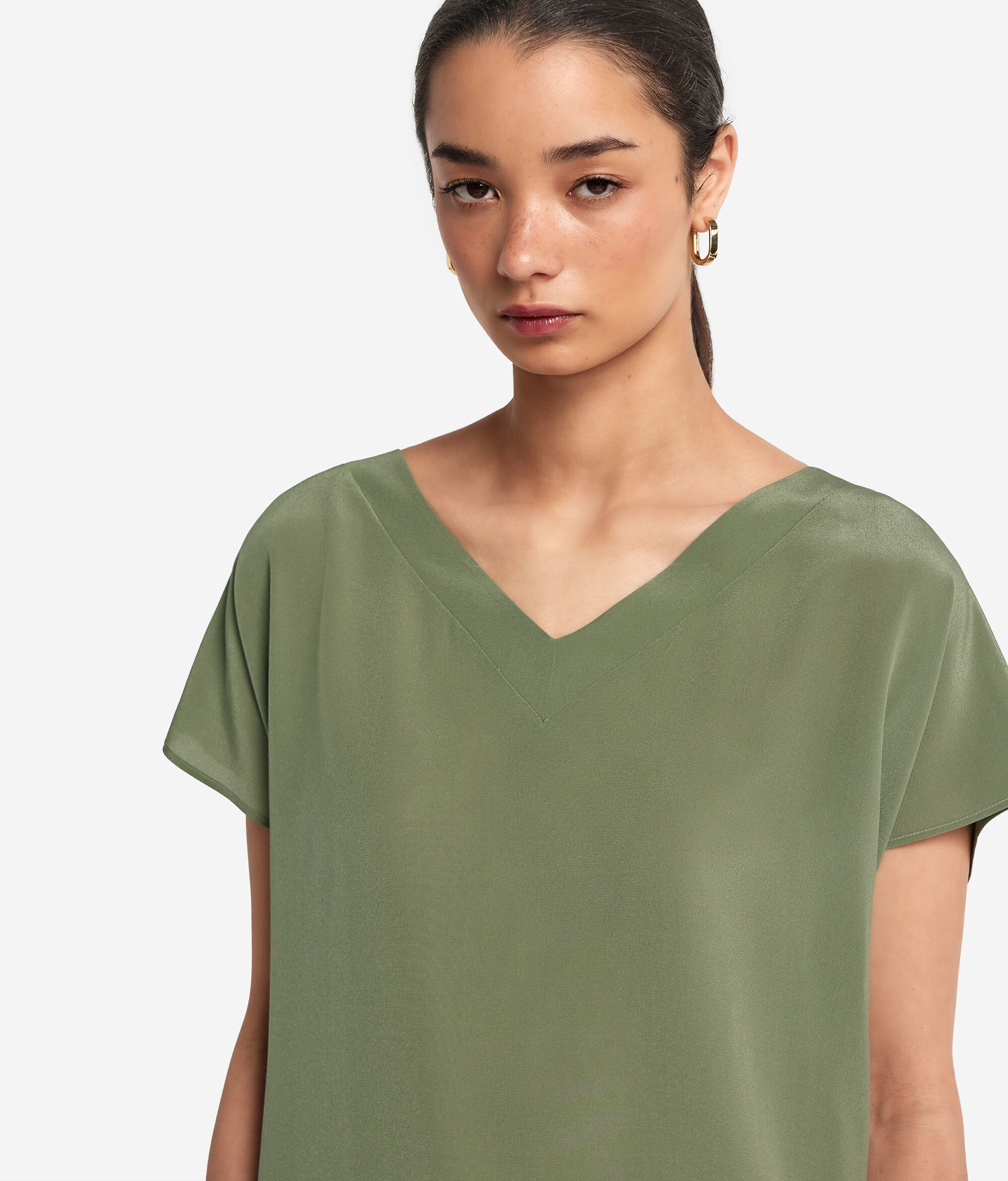 Silk V-Neck Kimono T-Shirt