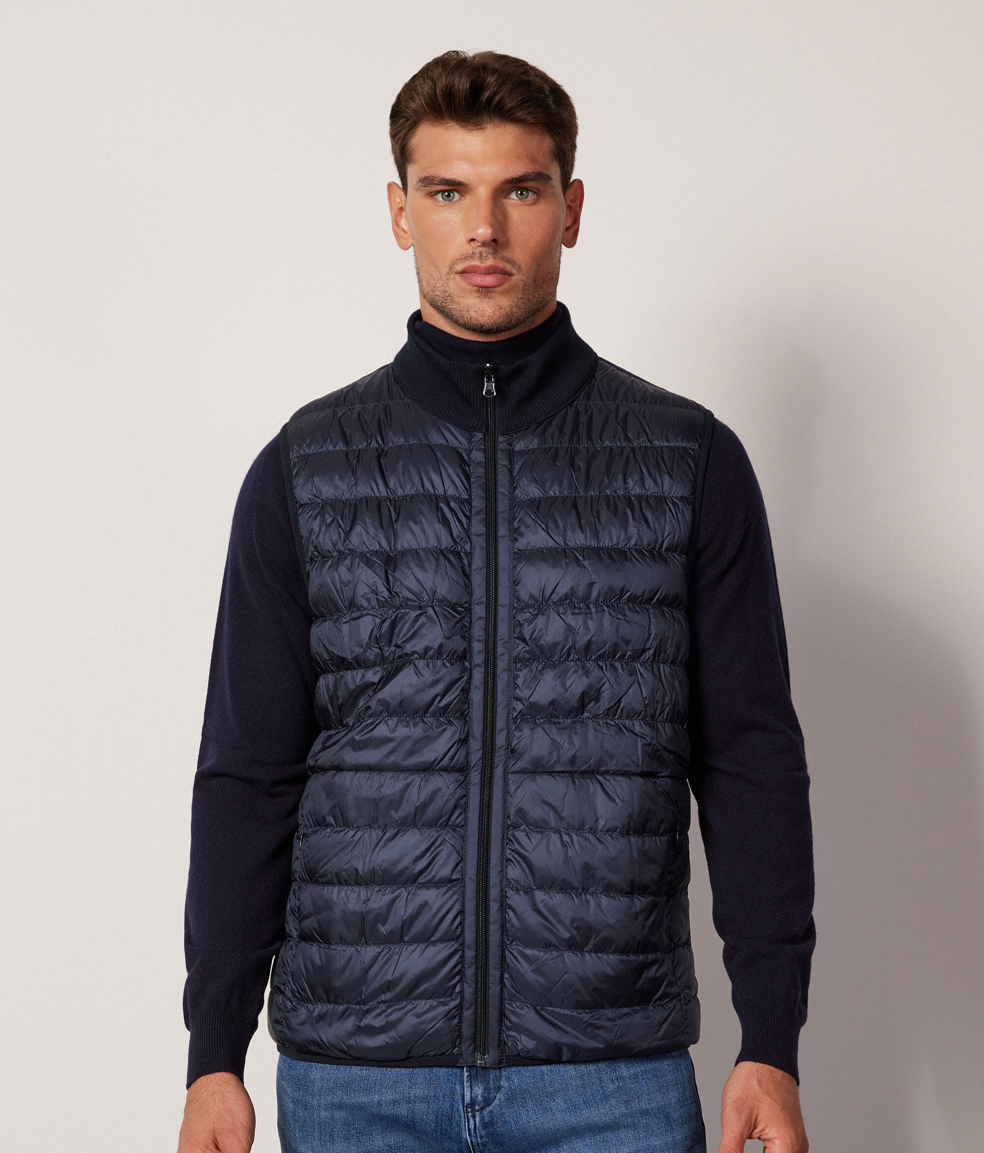 Chaleco de plumas para hombre reversible
