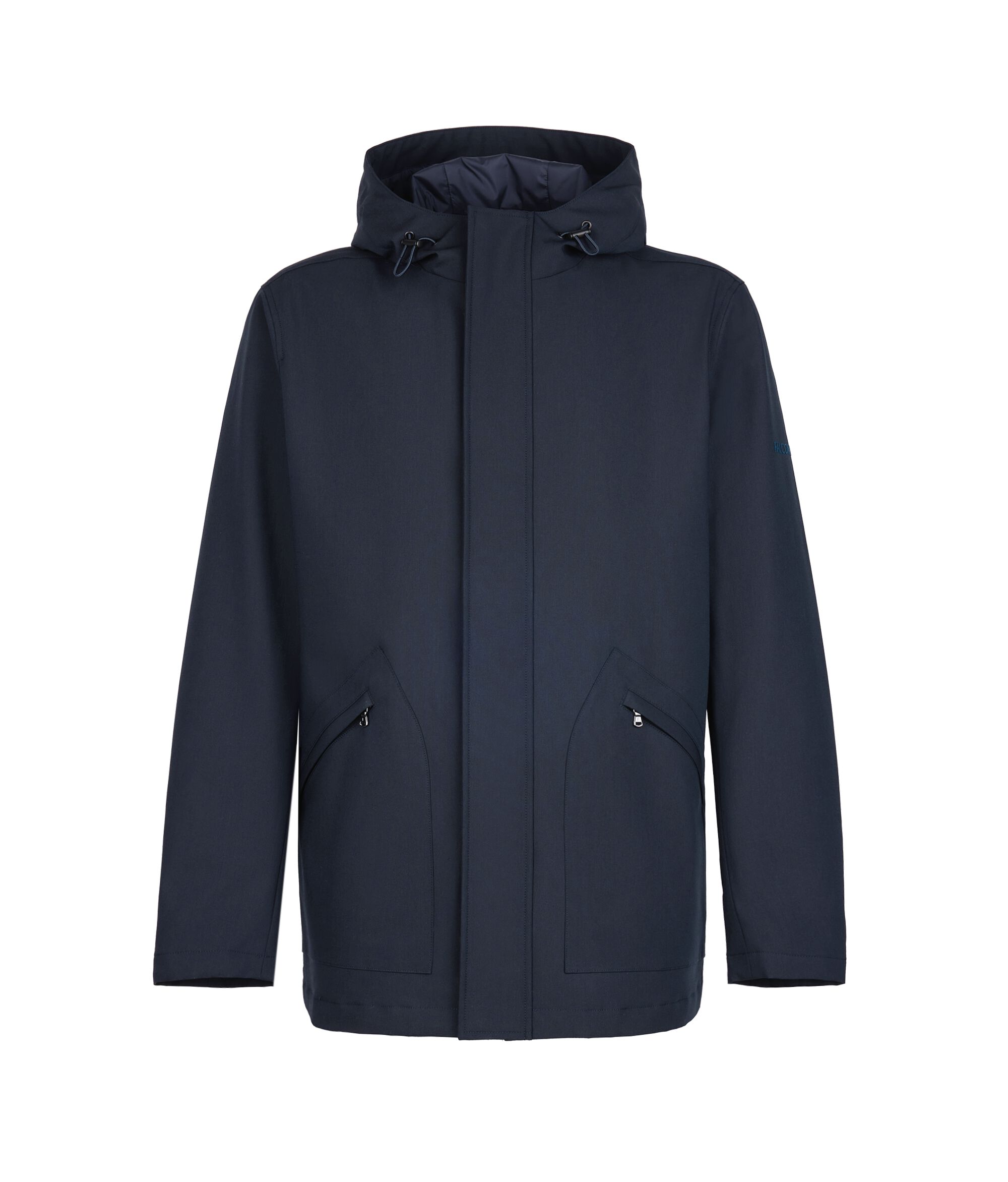 Chaqueta con capucha en tejido técnico con cashmere