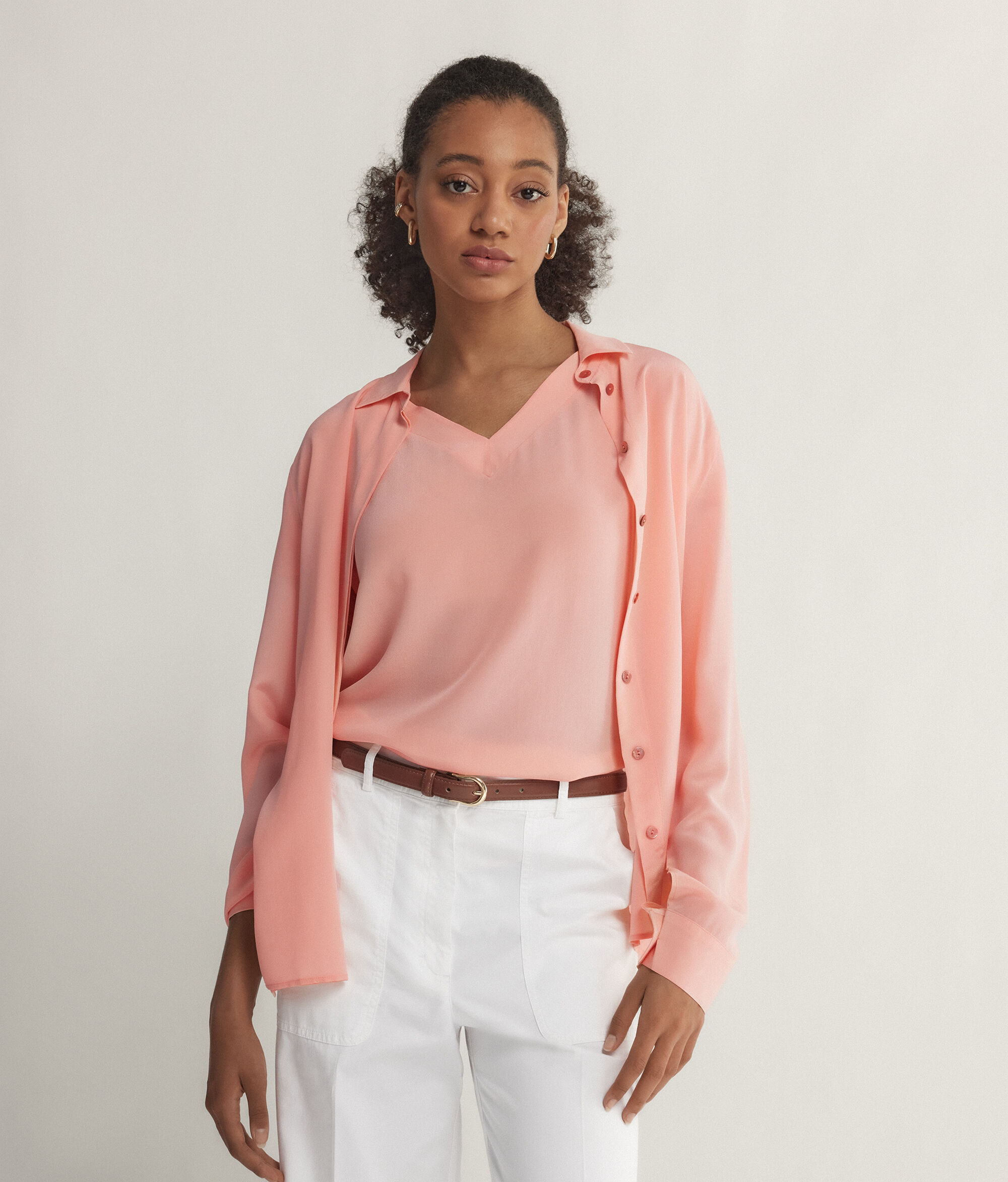Silk V-Neck Kimono T-Shirt