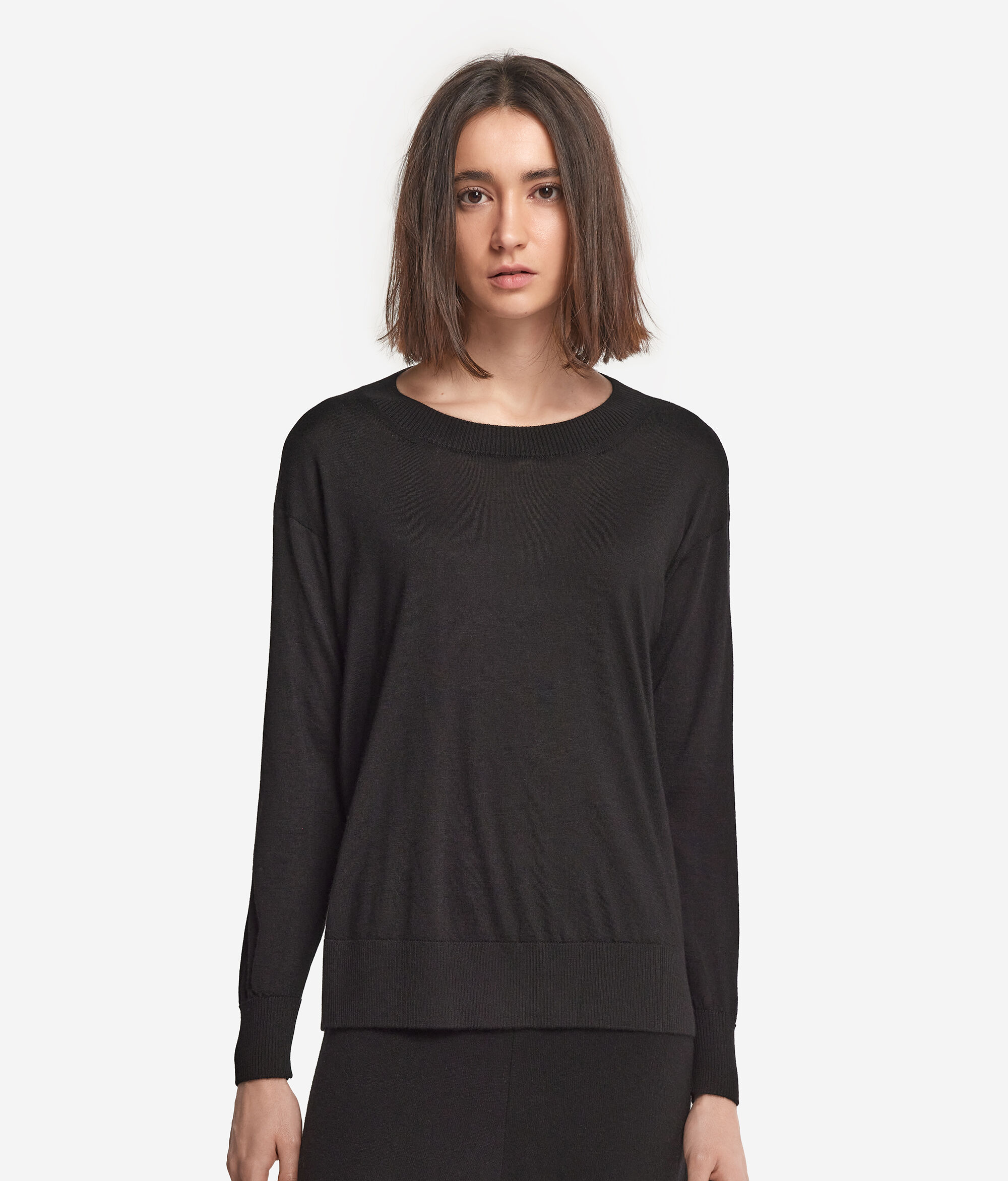 Round-Neck Cashmere Jumper with Slits