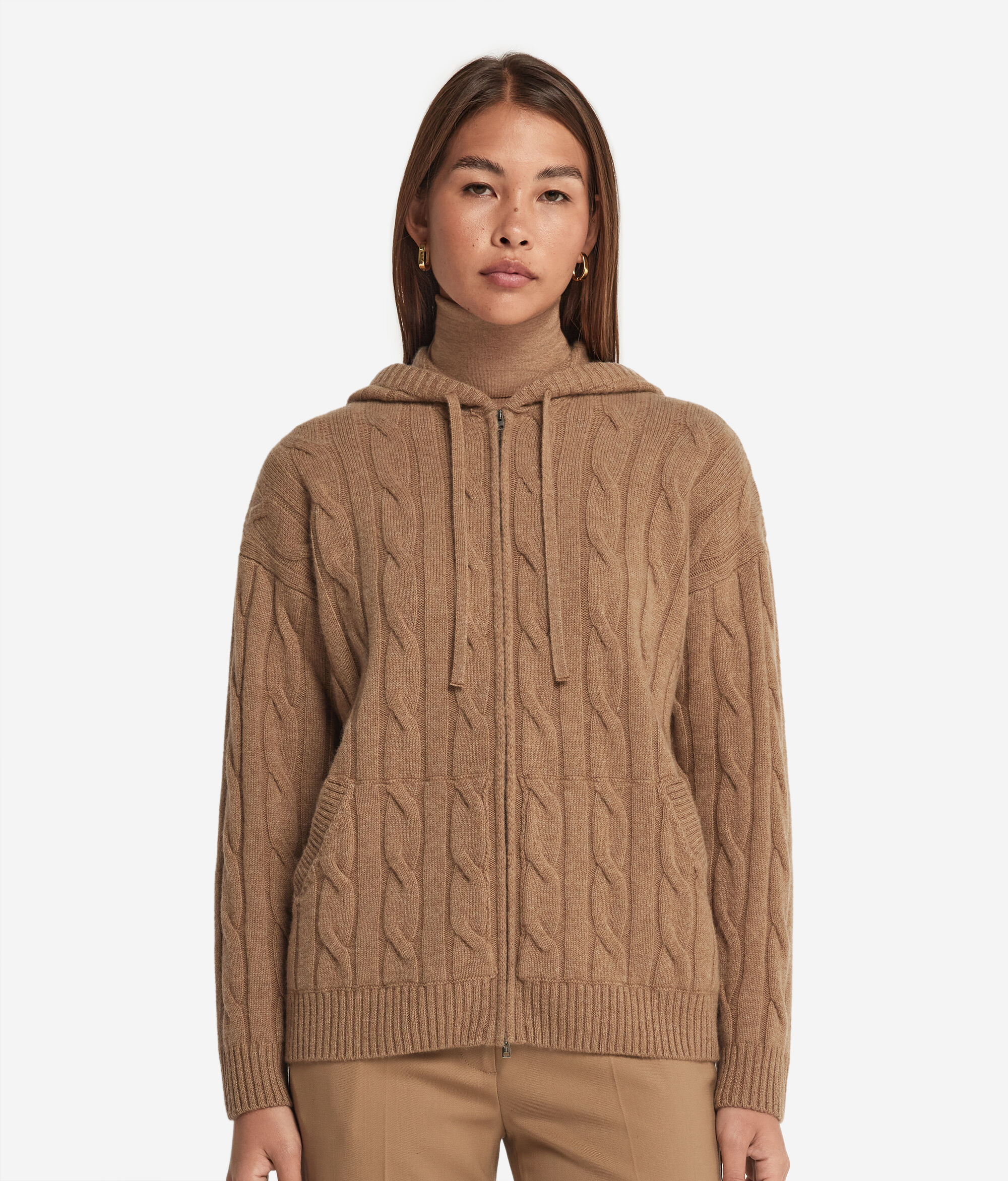 Cable Knit Ultrasoft Cashmere Sweatshirt with Zip