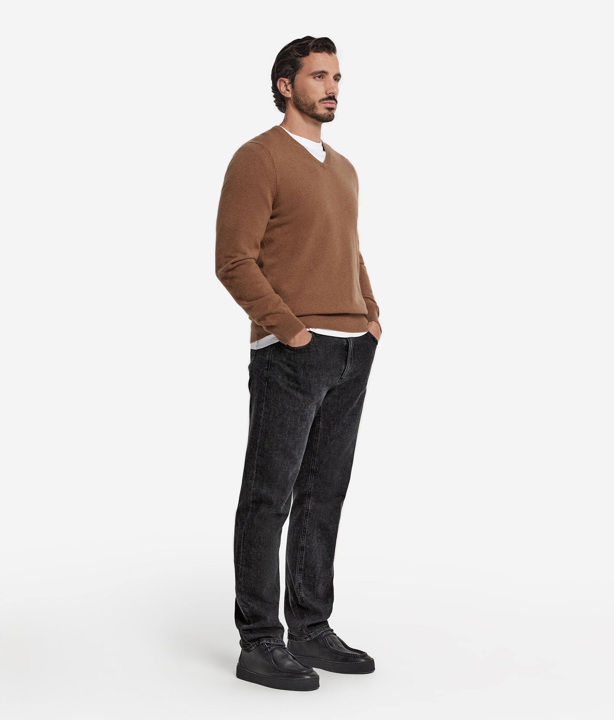 Jersey con cuello de pico de cashmere ultrasoft