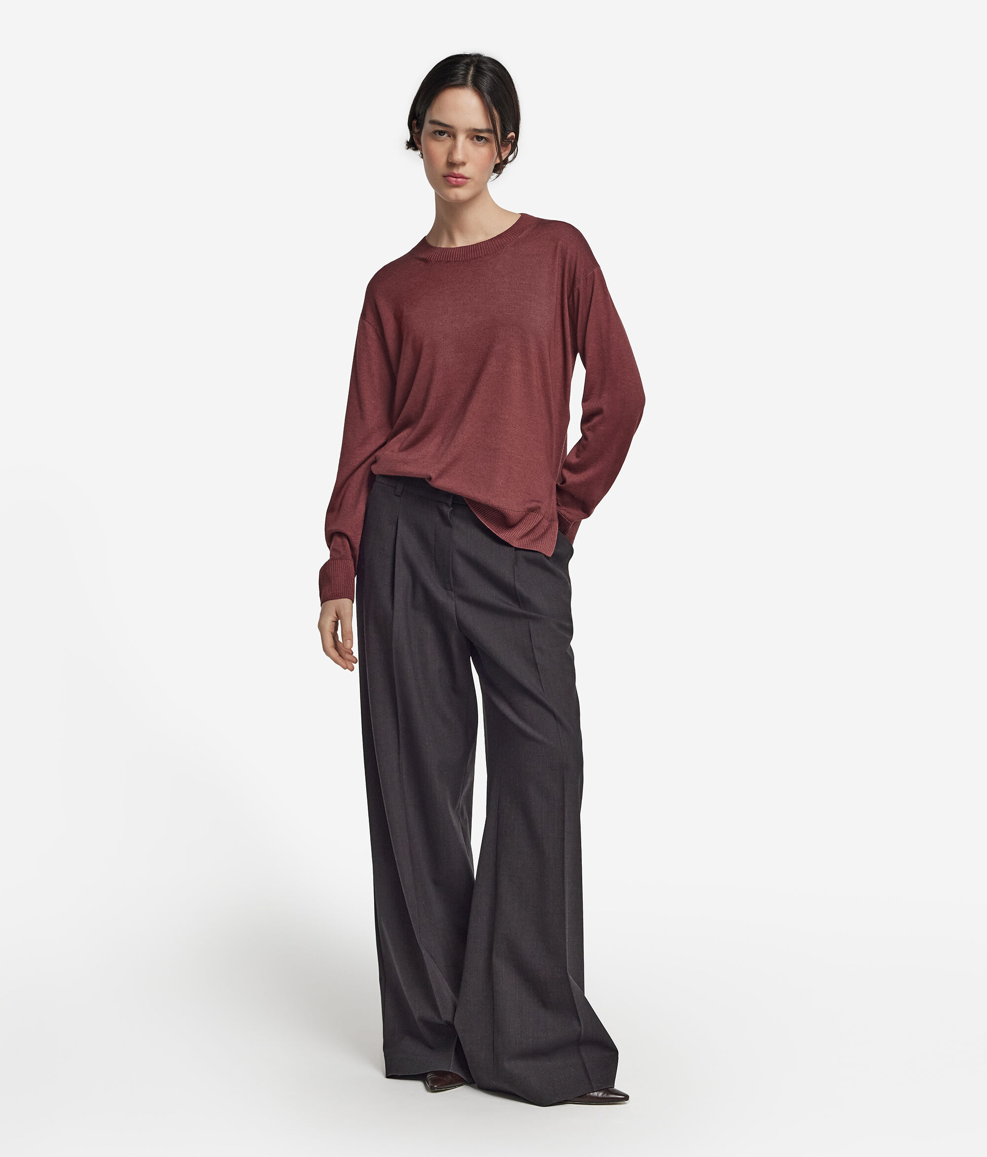 Round-Neck Cashmere Jumper with Slits