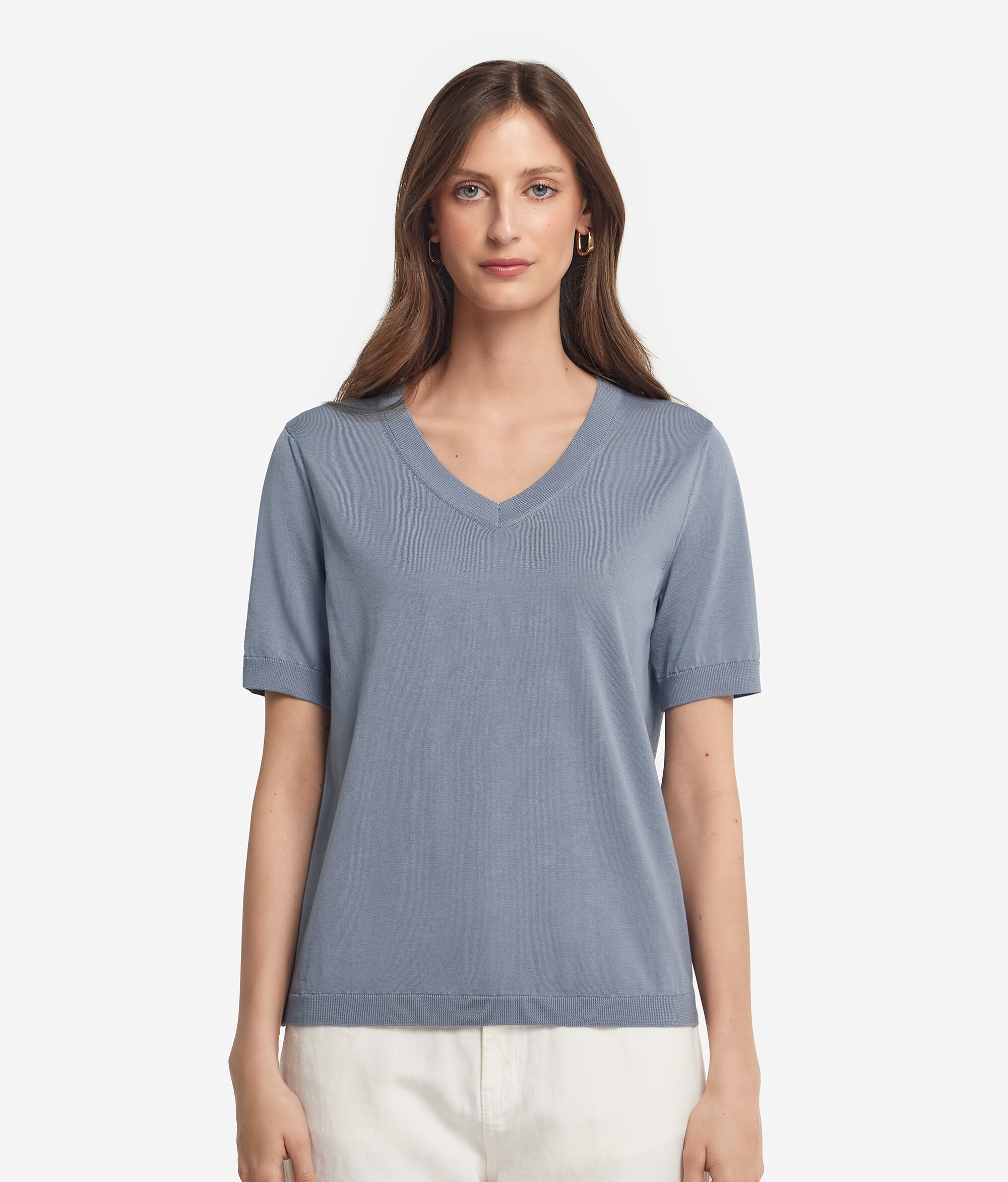 T-Shirt mit V-Ausschnitt aus Baumwolle Fresh