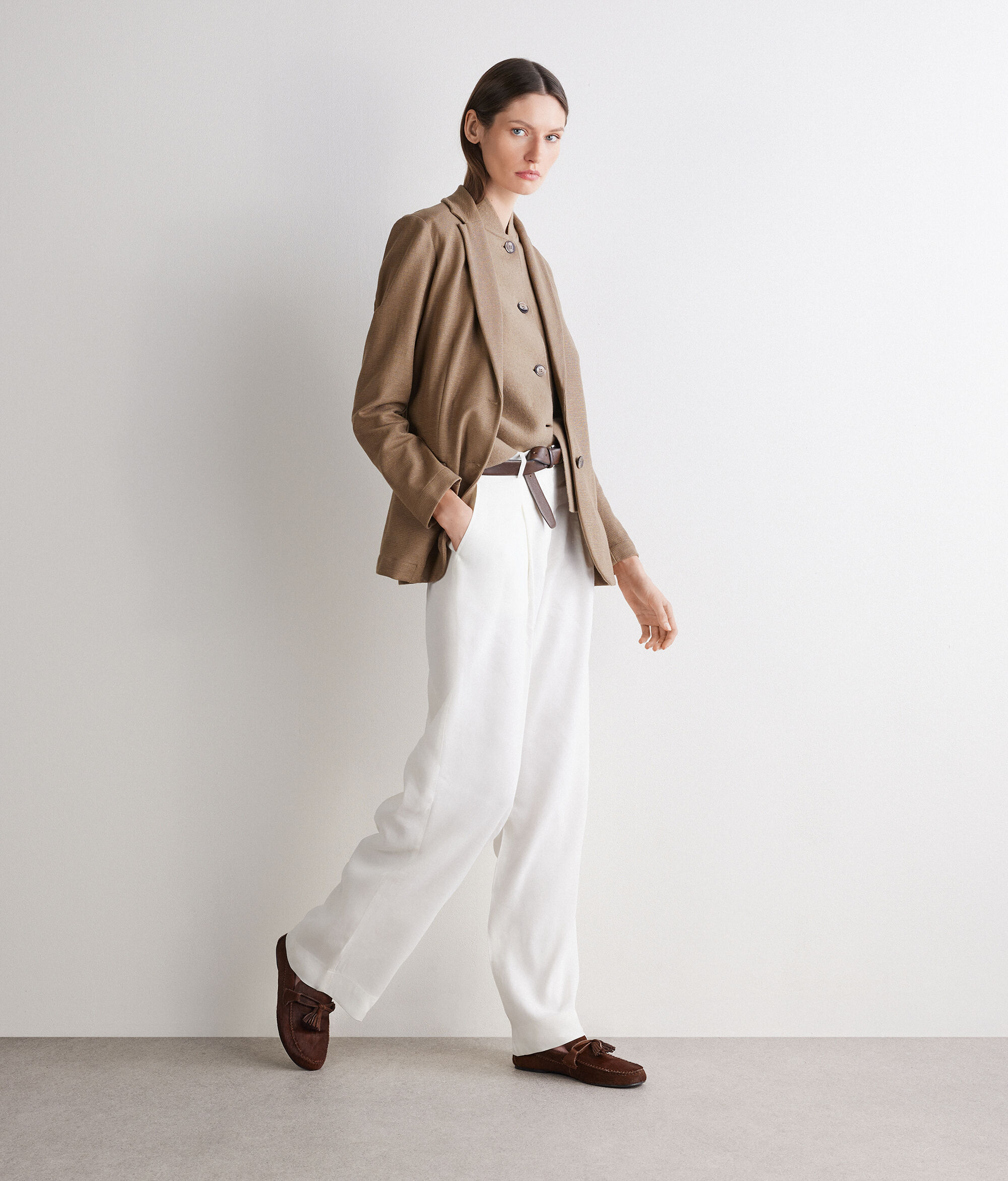 Chaqueta en tejido waffle de lino y algodón