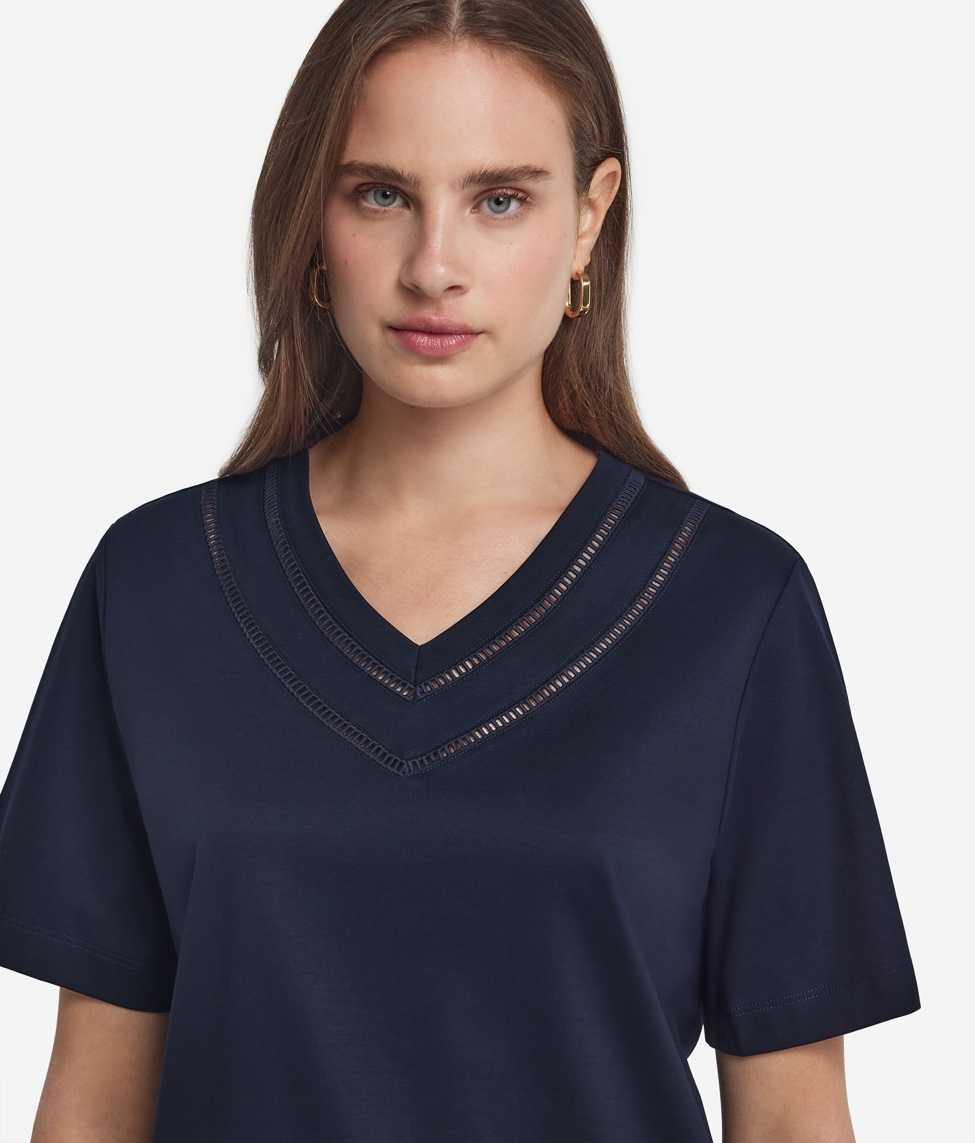 T-shirt en coton avec inserts en macramé