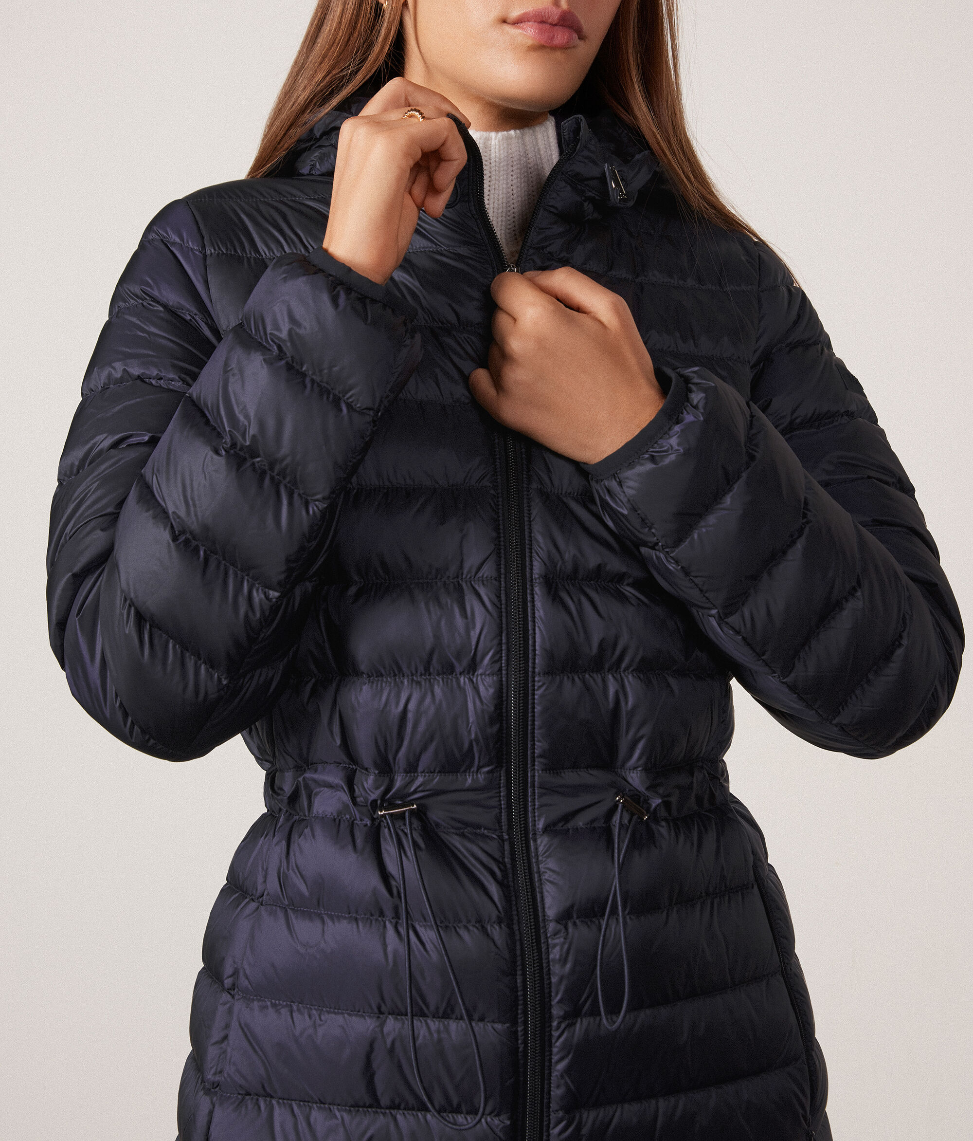Down Jacket with Hood and Drawstring