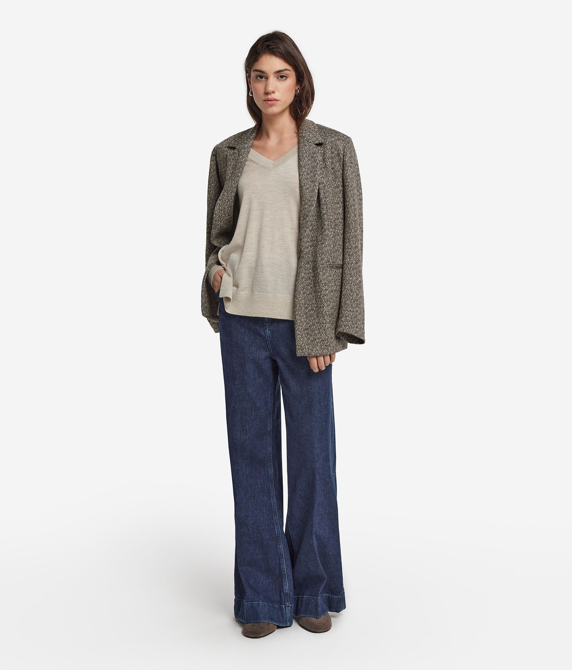 V-Neck Cashmere Jumper with Slits