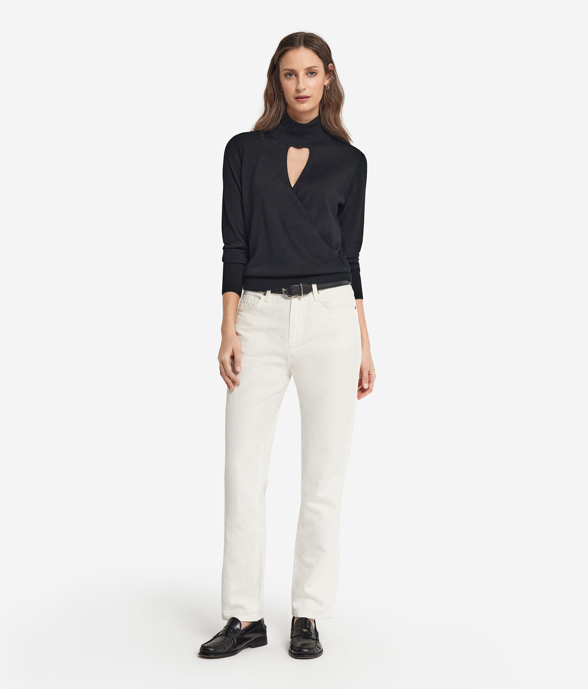 Pull croisé à col montant en cachemire ultra-fin
