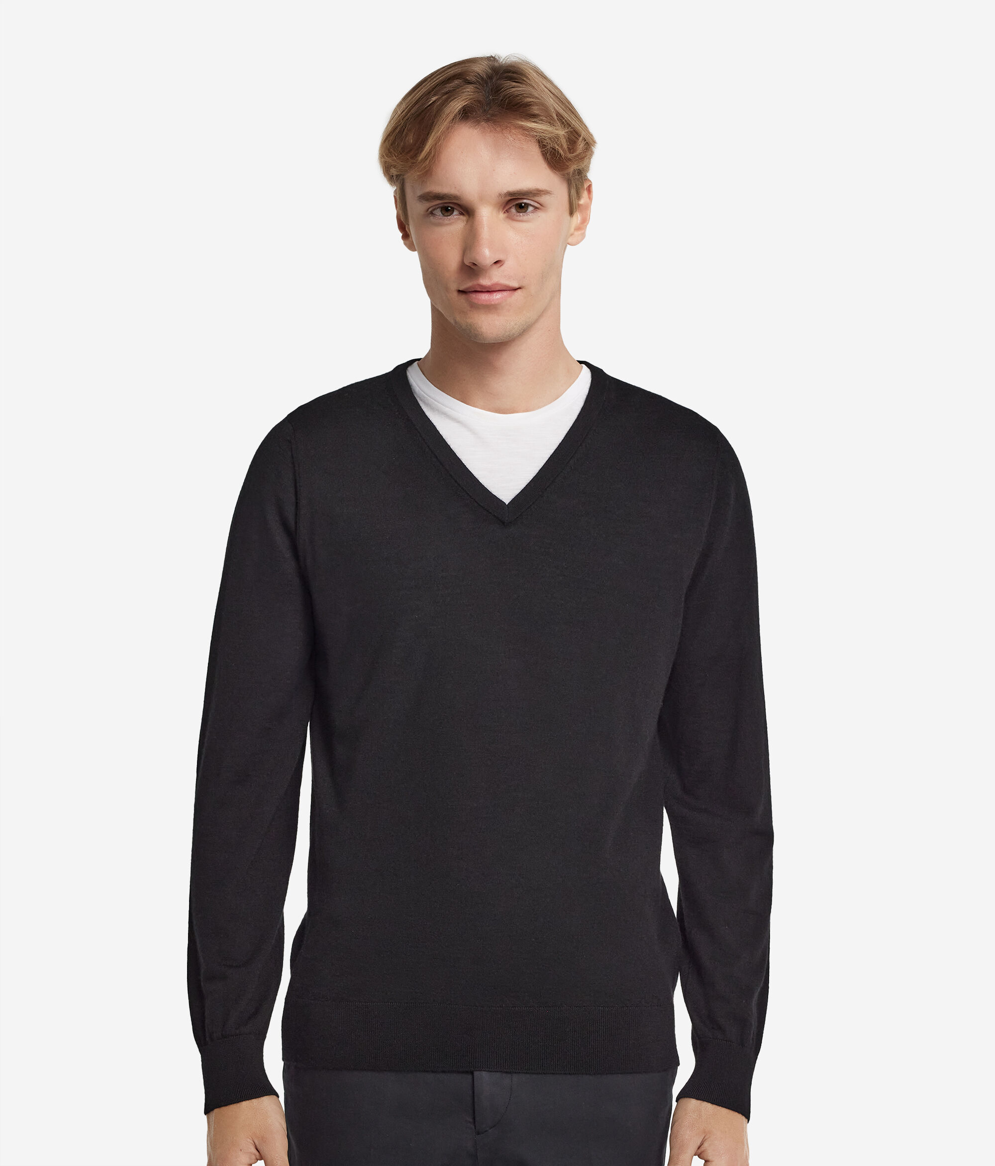 Jersey con cuello de pico de cashmere ultrafine