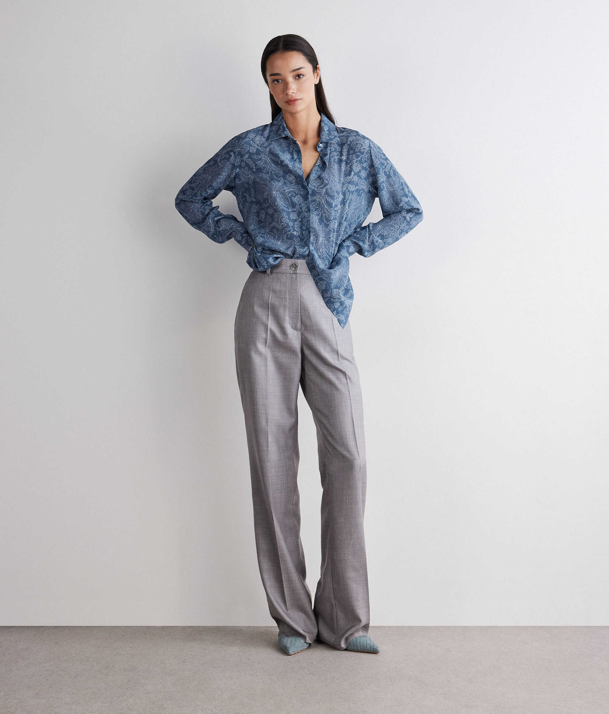 Printed Silk Shirt with Collar