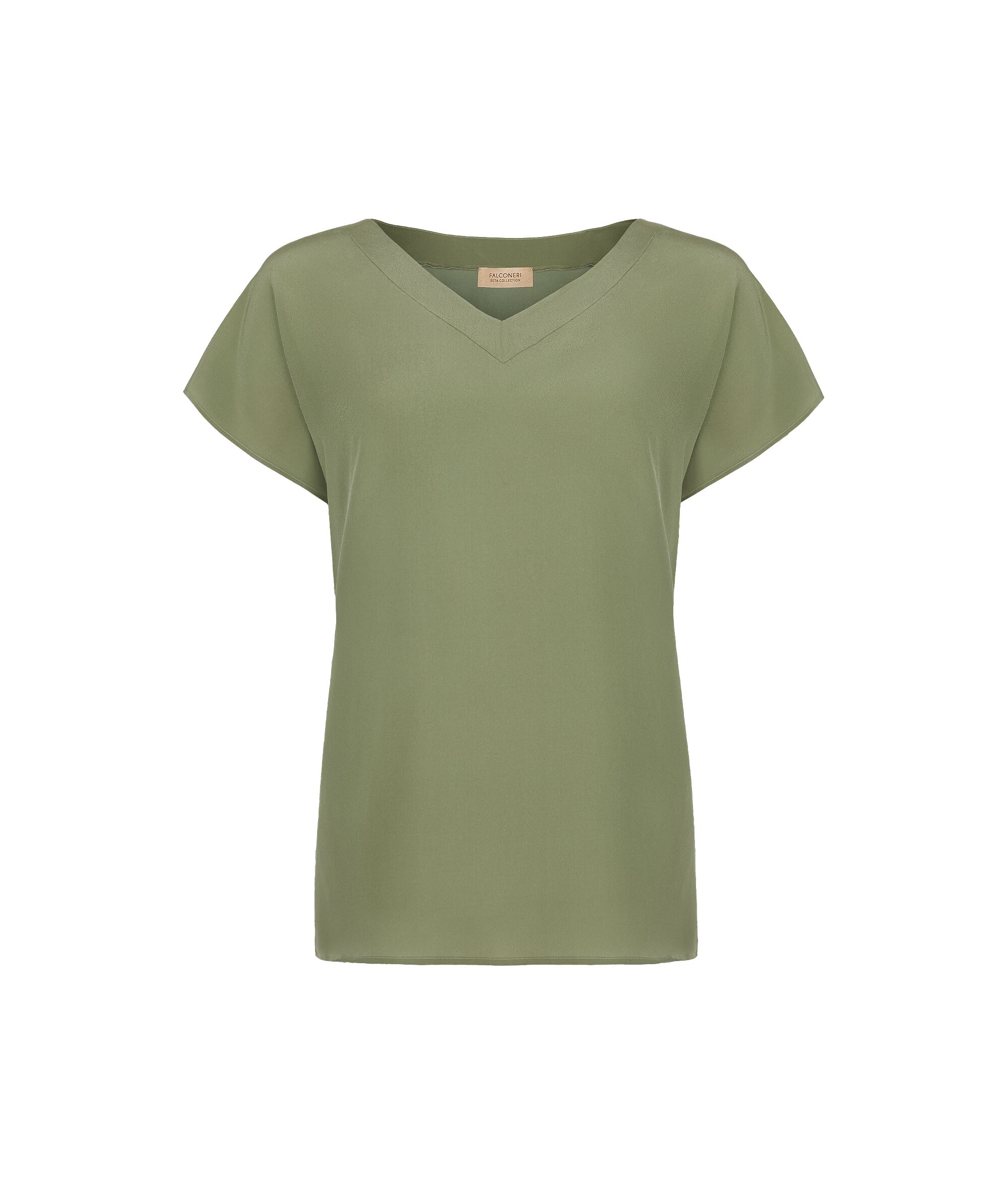 Jedwabny t-shirt z dekoltem w serek kimono